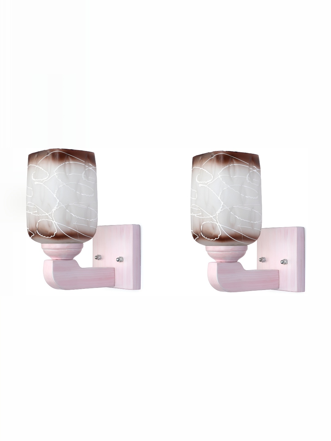 

1ST TIME White & Brown 2Pcs Printed Glass Traditional Rectangle Shaped Wall Lamps