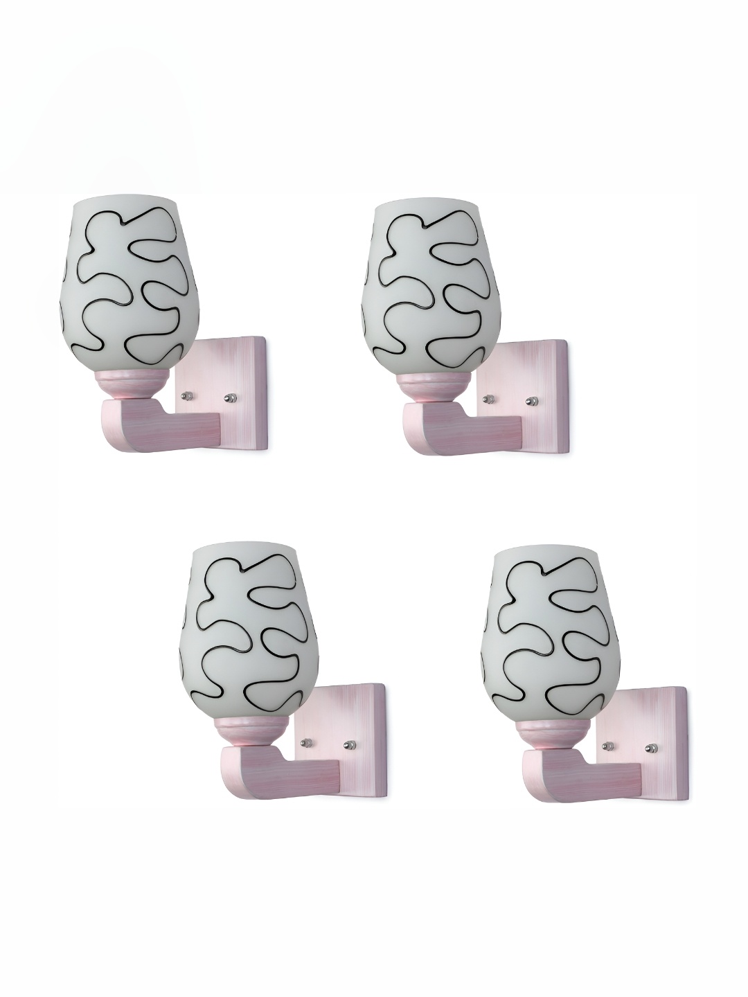 

1ST TIME White & Black 4 Pcs Printed Glass Traditional Cylinder Shaped Wall Lamp