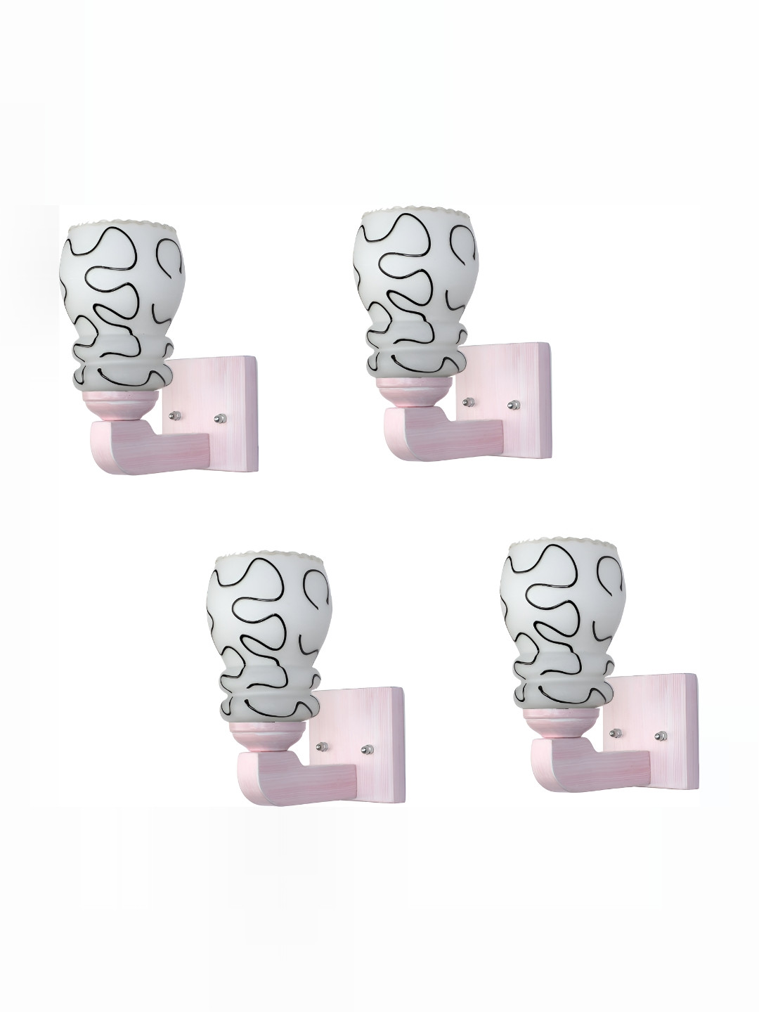 

1ST TIME White & Black 4 Pieces Printed Abstract Shaped Glass Wall Lamps