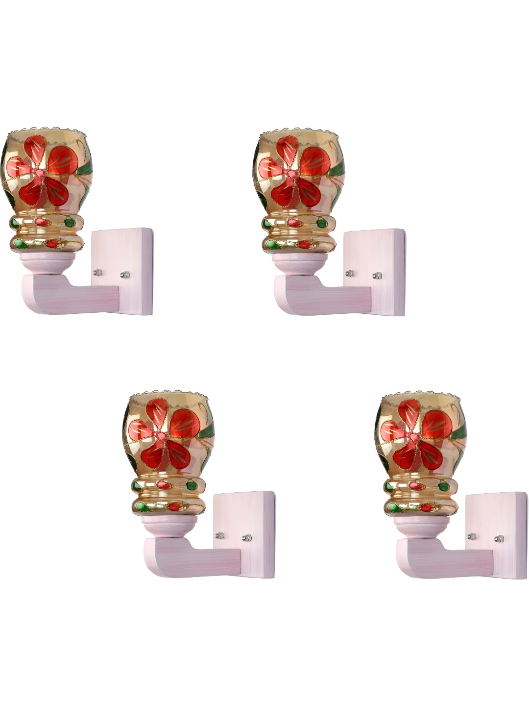 

1ST TIME Red 4 Pieces Printed Glass Traditional Cylinder Shaped Wall Lamp