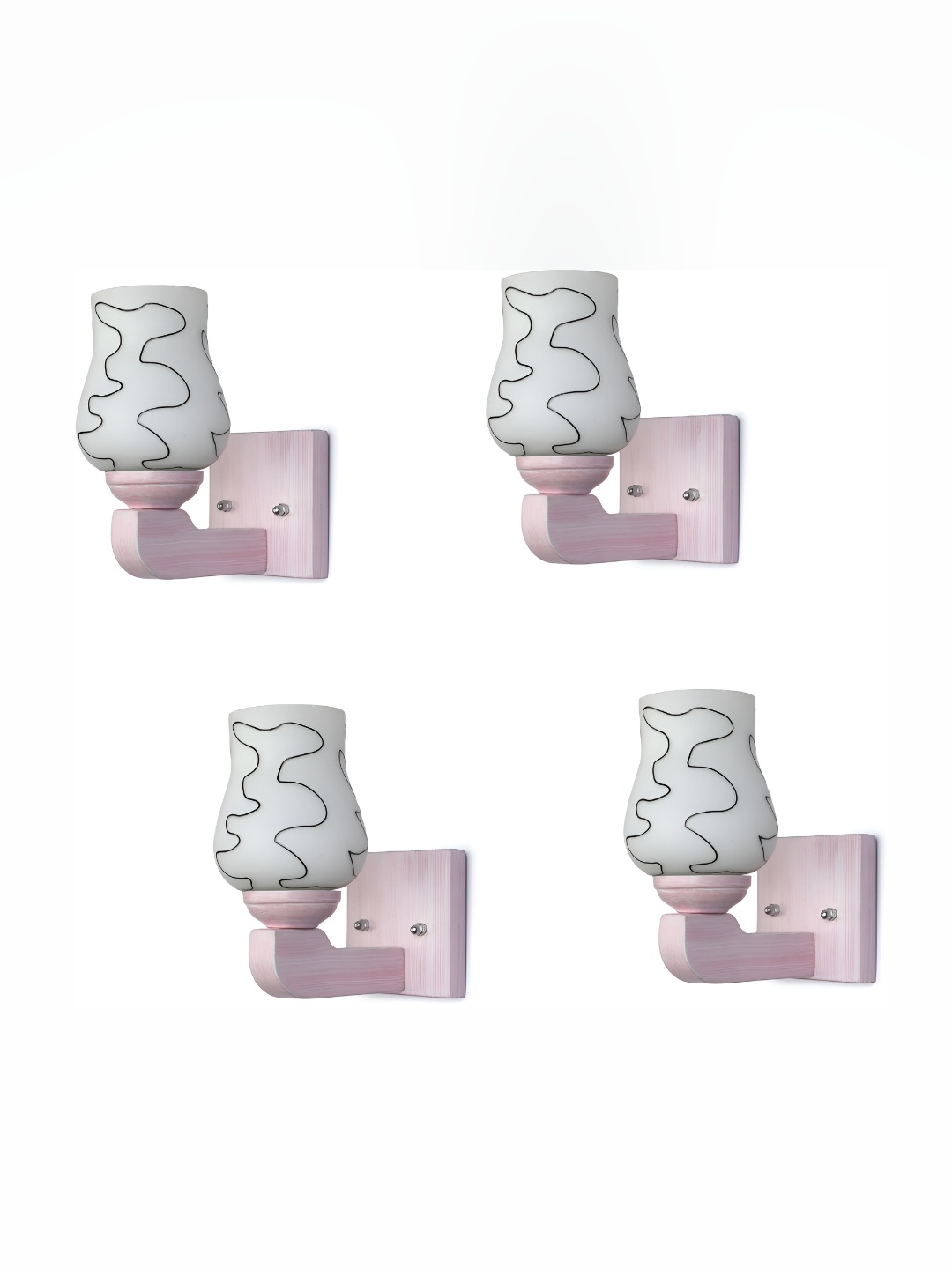 

1ST TIME White & Black 4 Pieces Printed Glass Traditional Bell Shaped Wall Lamps