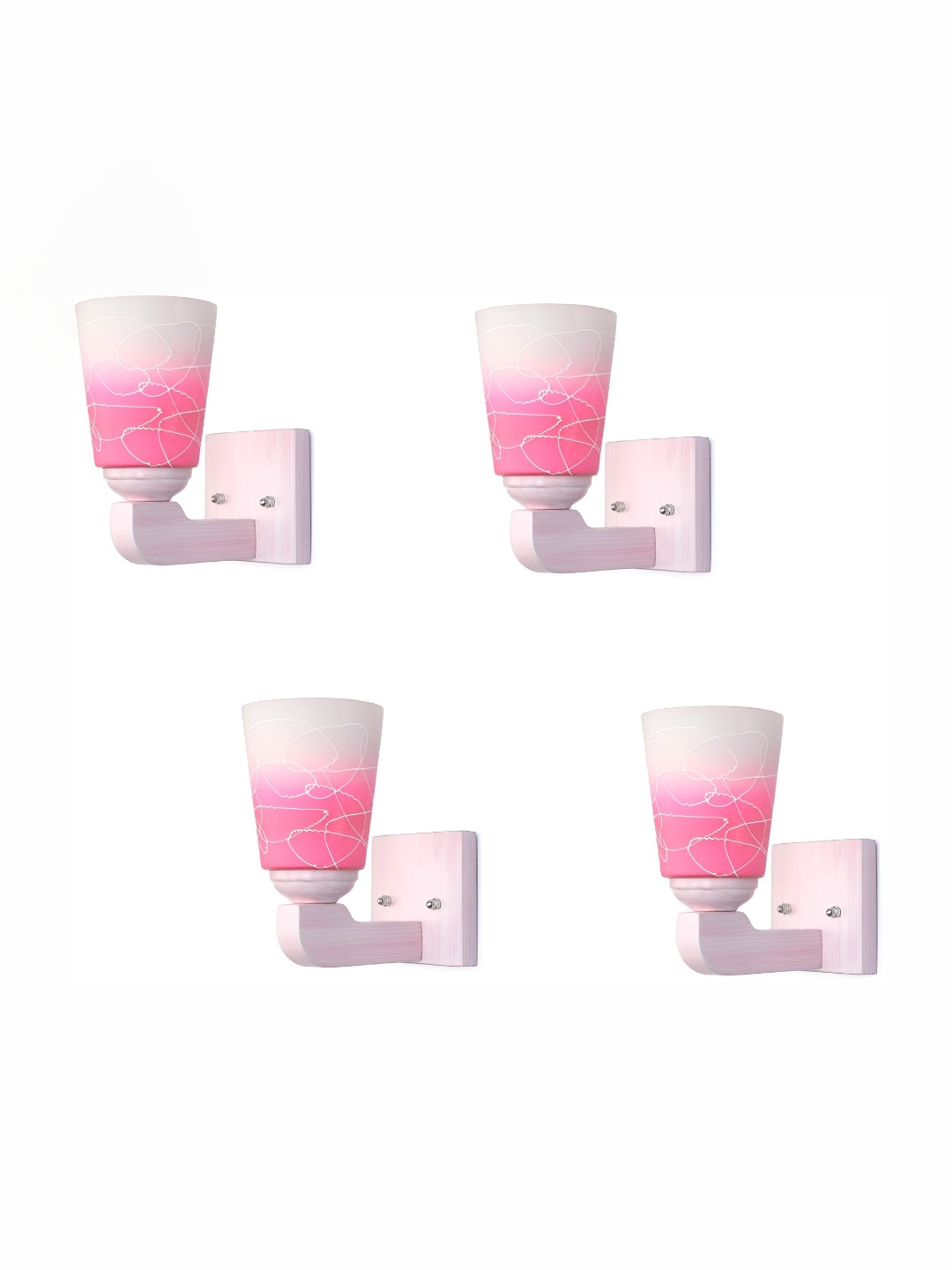 

1ST TIME Pink & White 4 Pieces Printed Glass Contemporary Wall Lamps