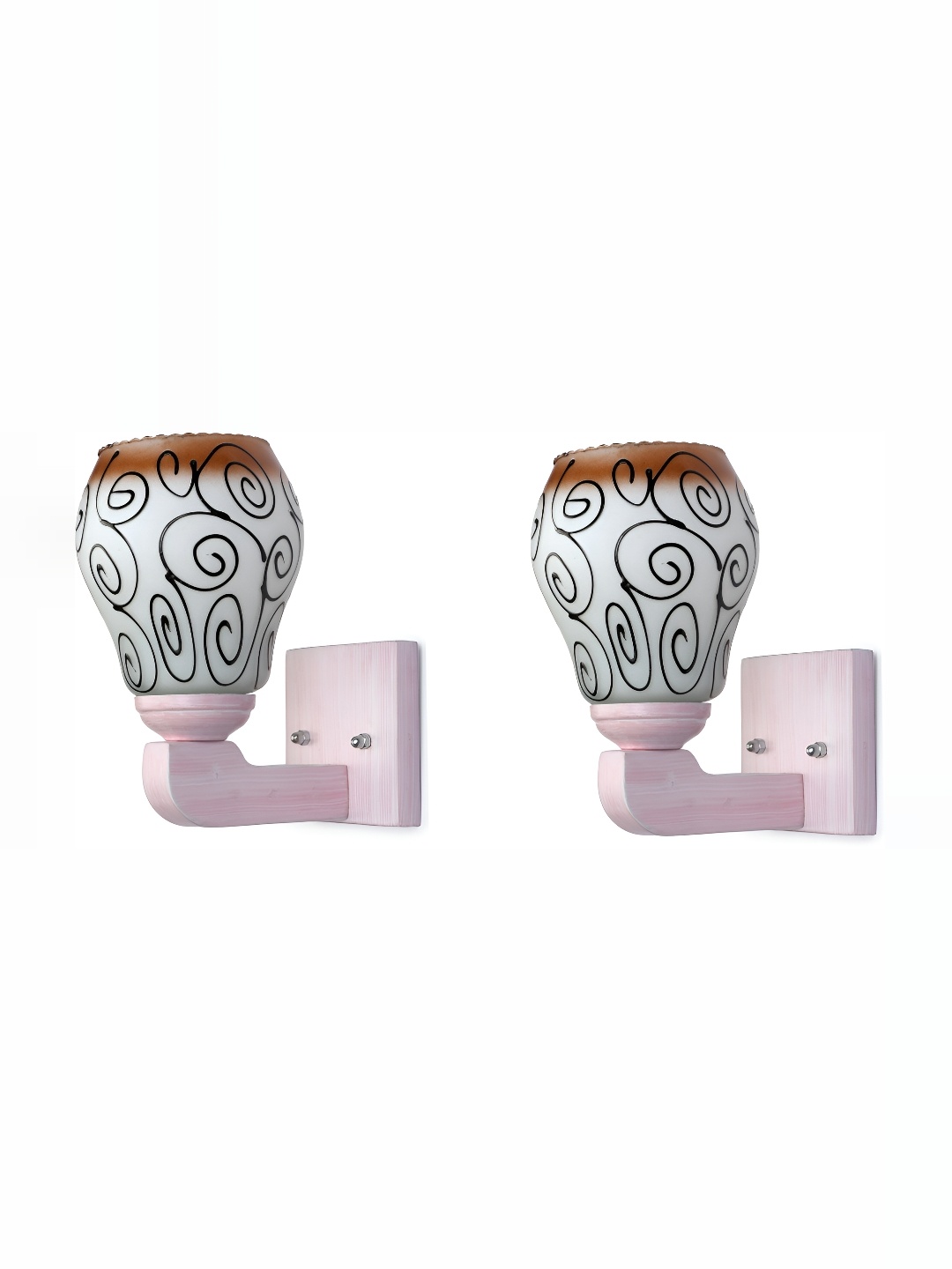 

1ST TIME White & Brown 2 Pieces Printed Glass Traditional Cylinder Shaped Wall Lamp