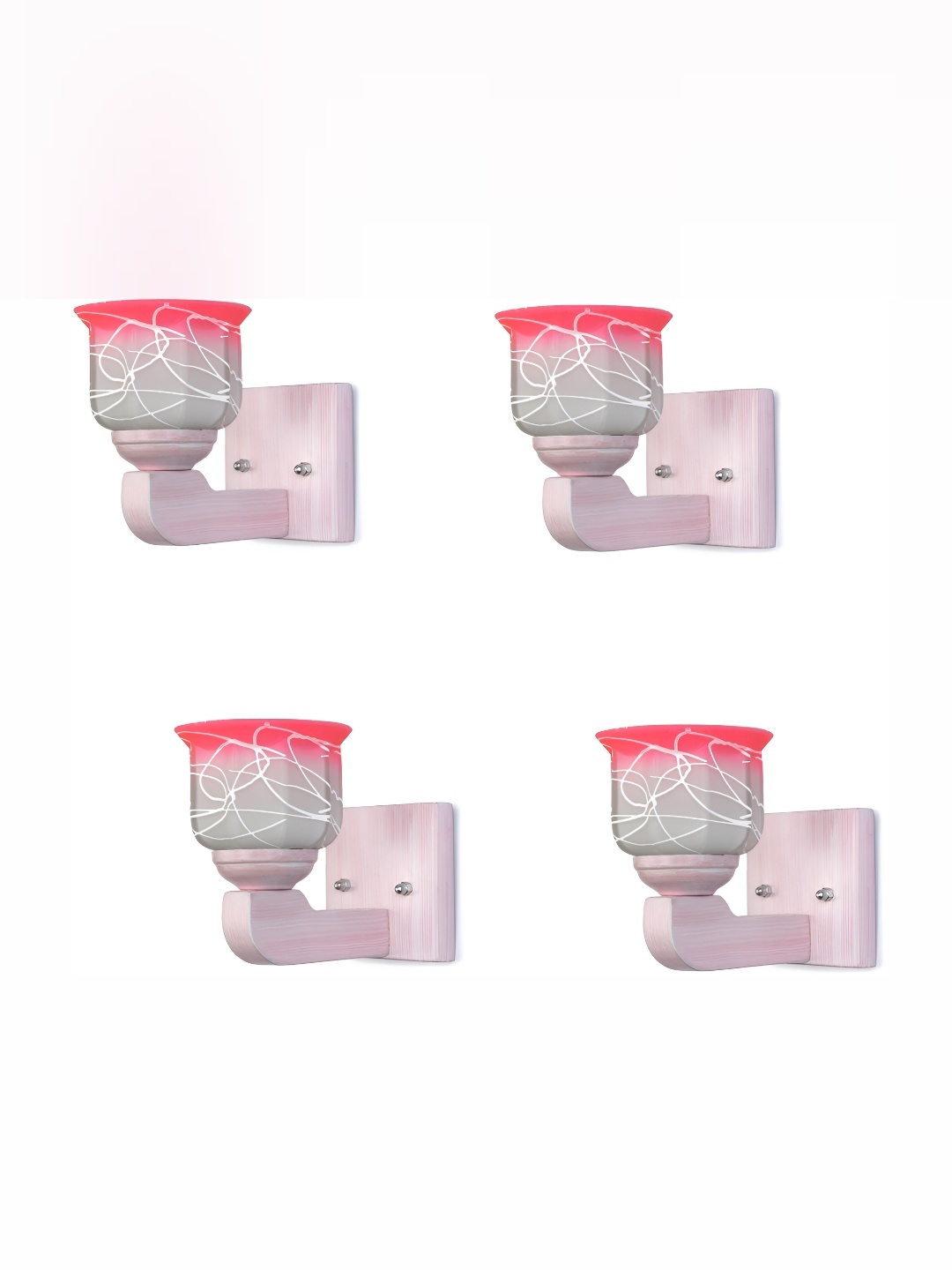 

1ST TIME White & Pink 4 Pc Printed Glass Traditional Abstract Shaped Wall Lamp