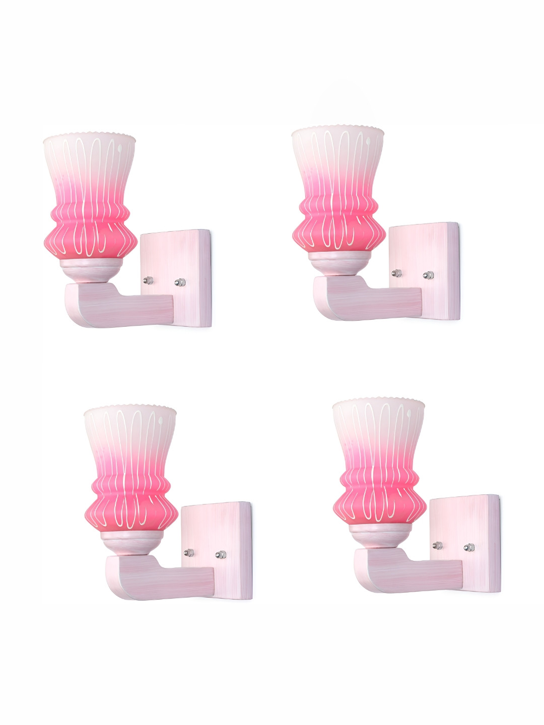 

1ST TIME White & Pink 4 Pieces Printed Glass Contemporary Wall Lamps