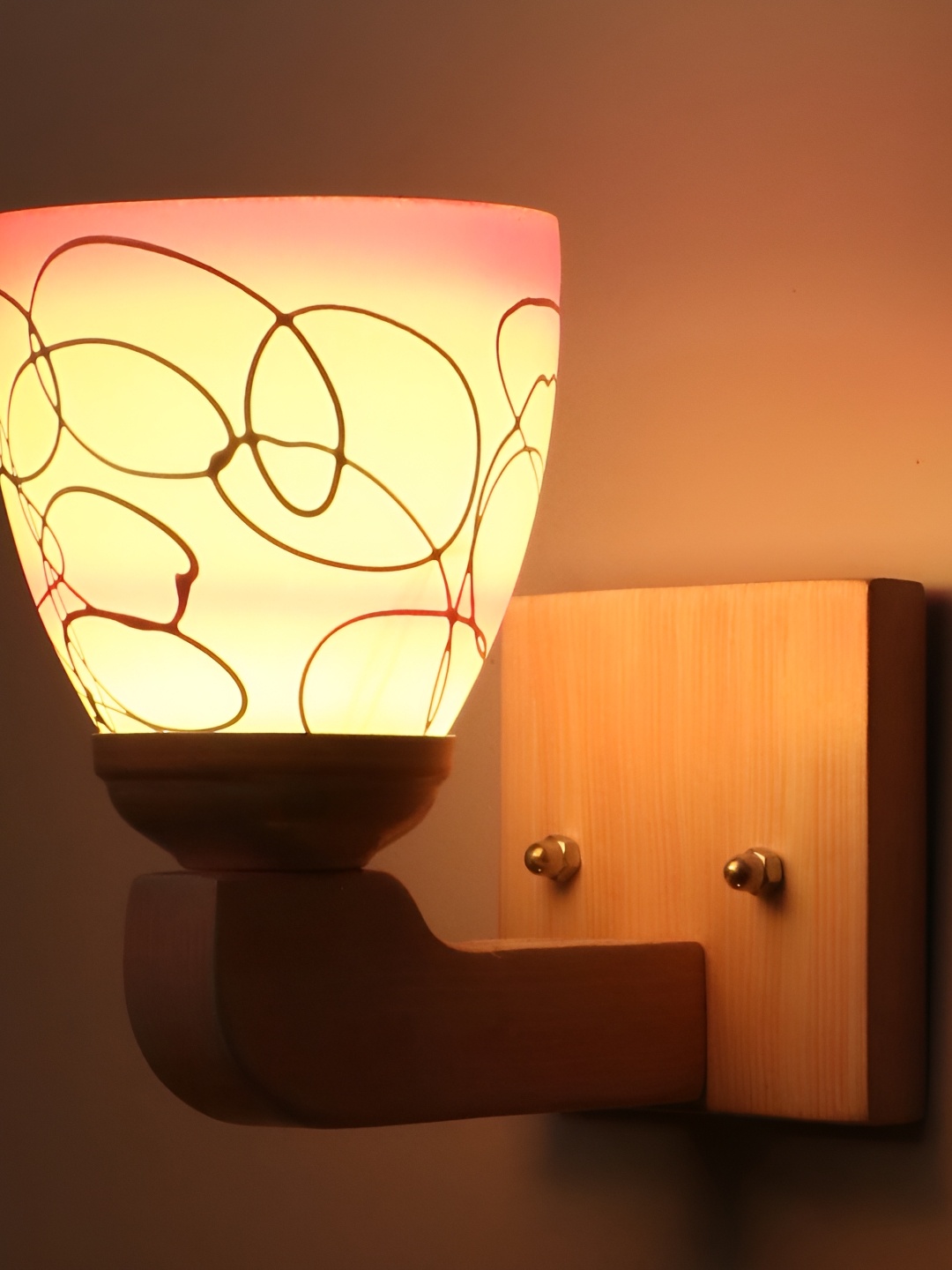 

1ST TIME White & Pink Printed Glass Traditional Abstract Shaped Wall Lamp