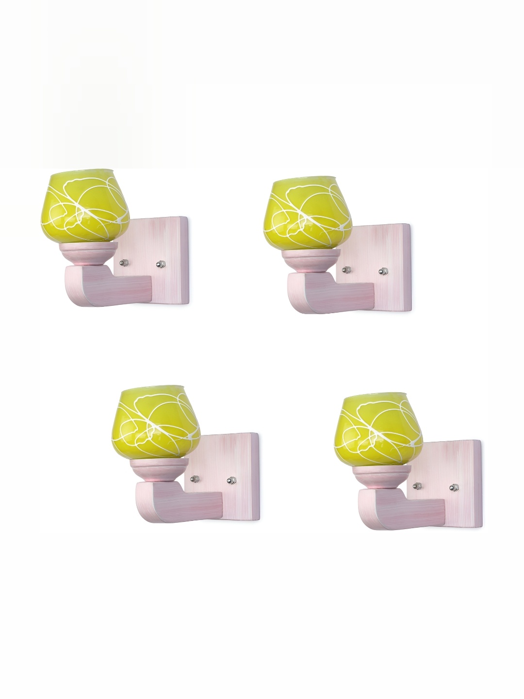 

1ST TIME Green 4 Pieces Printed Glass Traditional Bell Shaped Wall Lamps