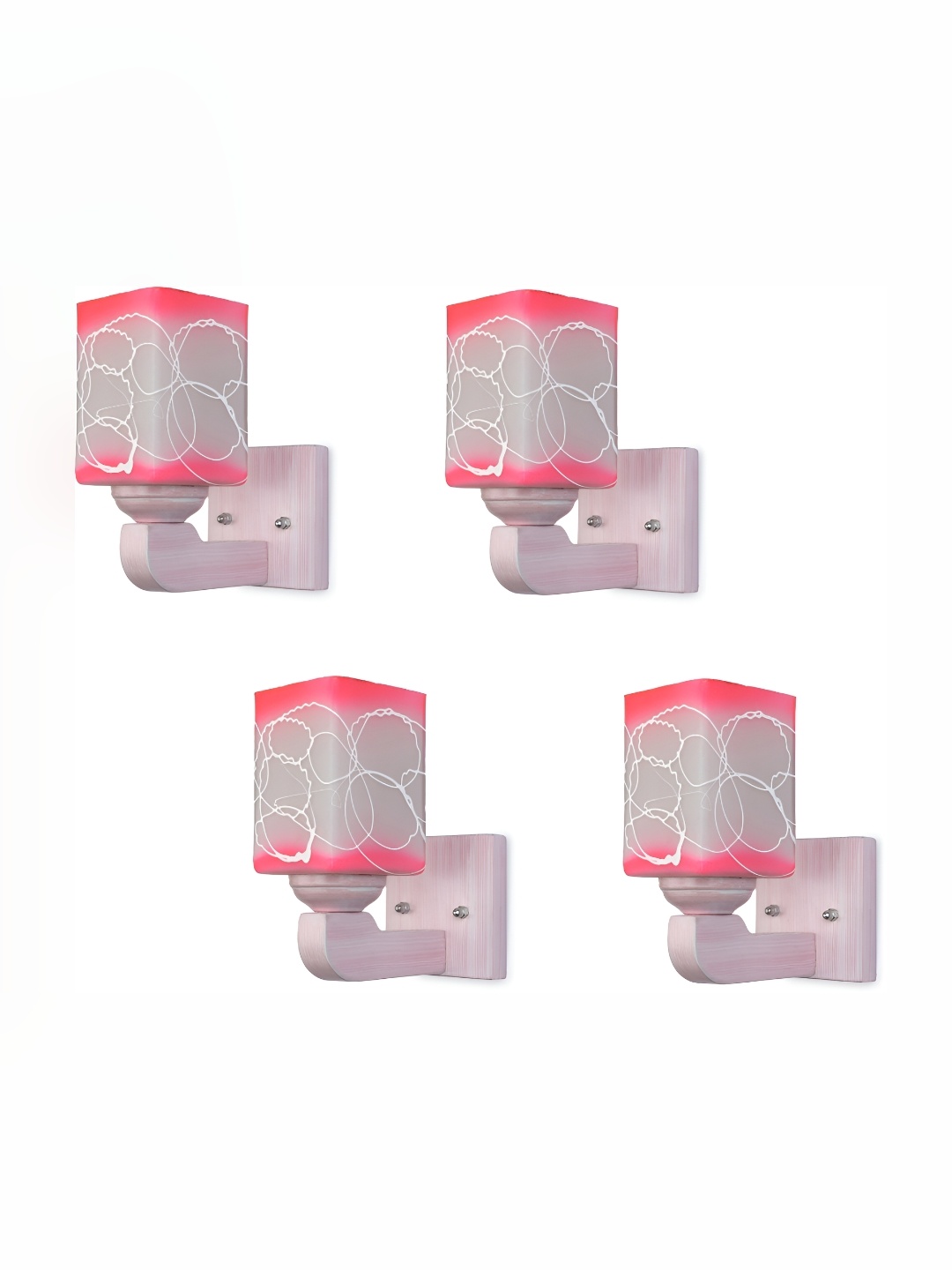 

1ST TIME White & Pink 4 Pieces Printed Glass Traditional Rectangle Shaped Wall Lamps