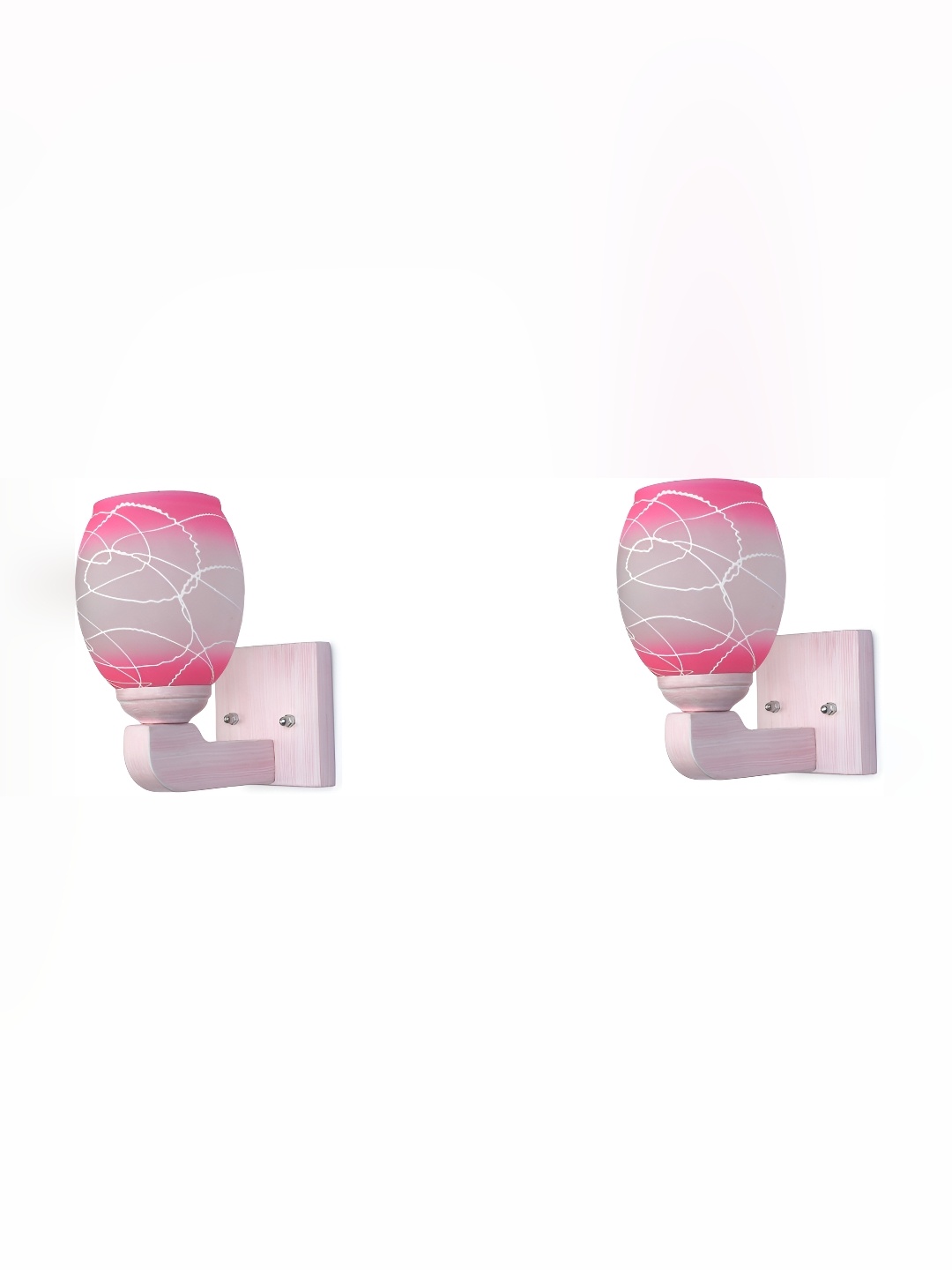 

1ST TIME White & Pink 2Pcs Printed Glass Traditional Cylinder Shaped Wall Lamps