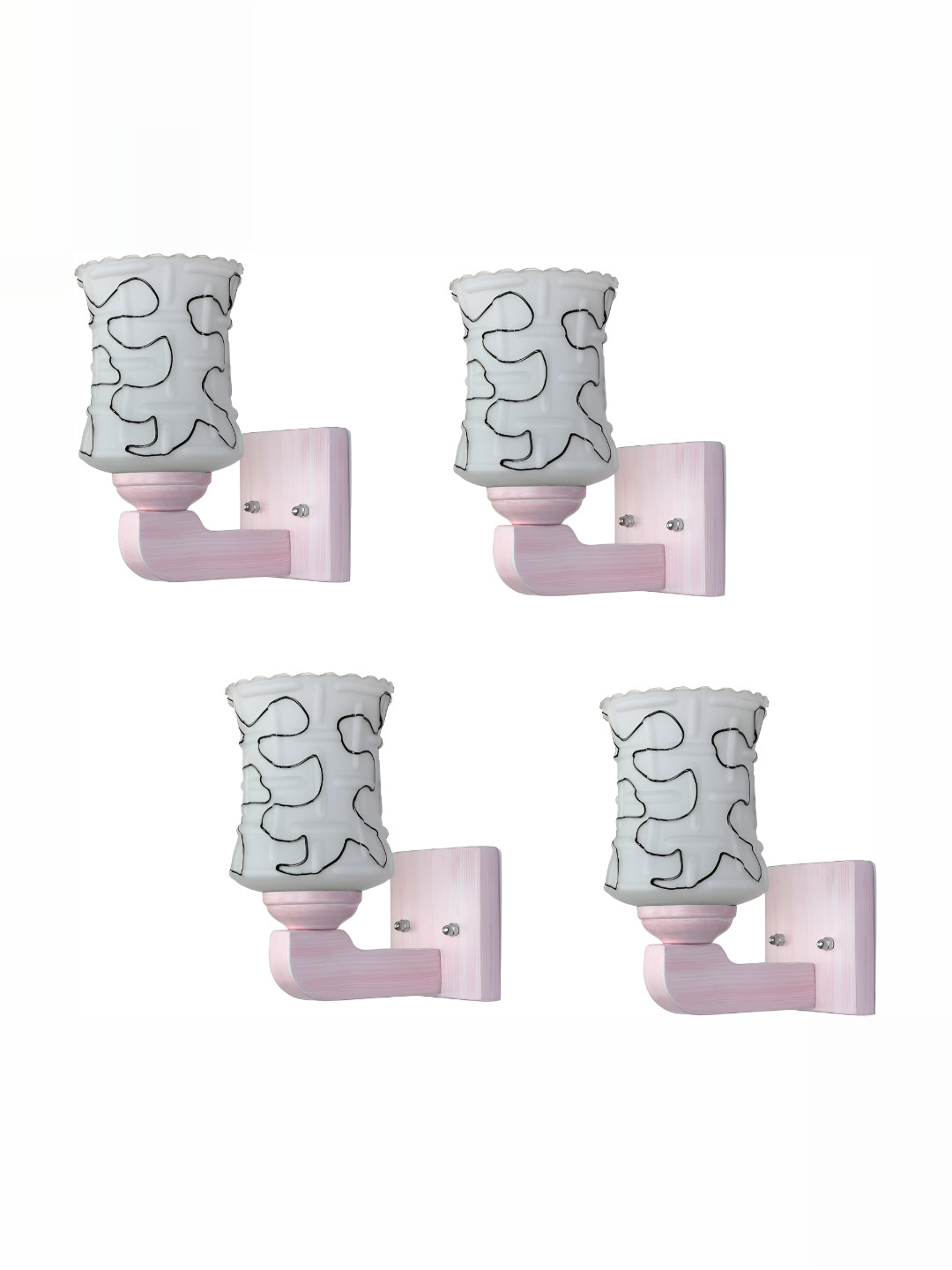 

1ST TIME White & Black 4 Pieces Printed Abstract Shaped Glass Wall Lamps