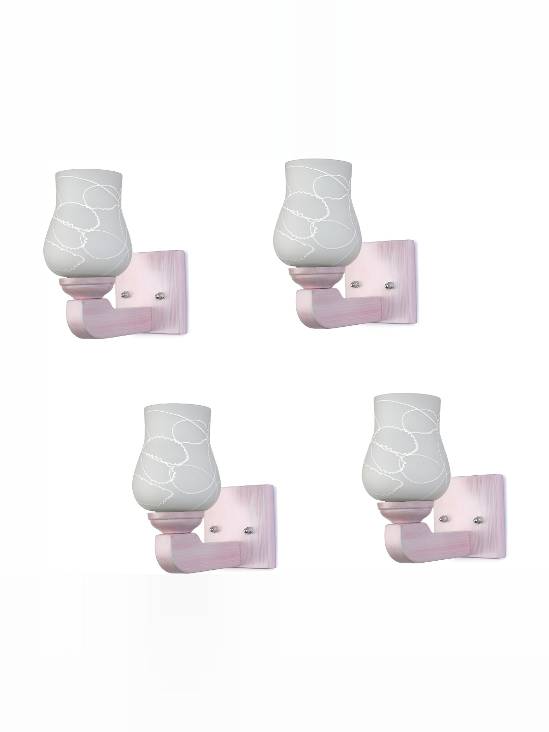 

1ST TIME White & Pink 4 Pieces Printed Glass Contemporary Wall Lamps