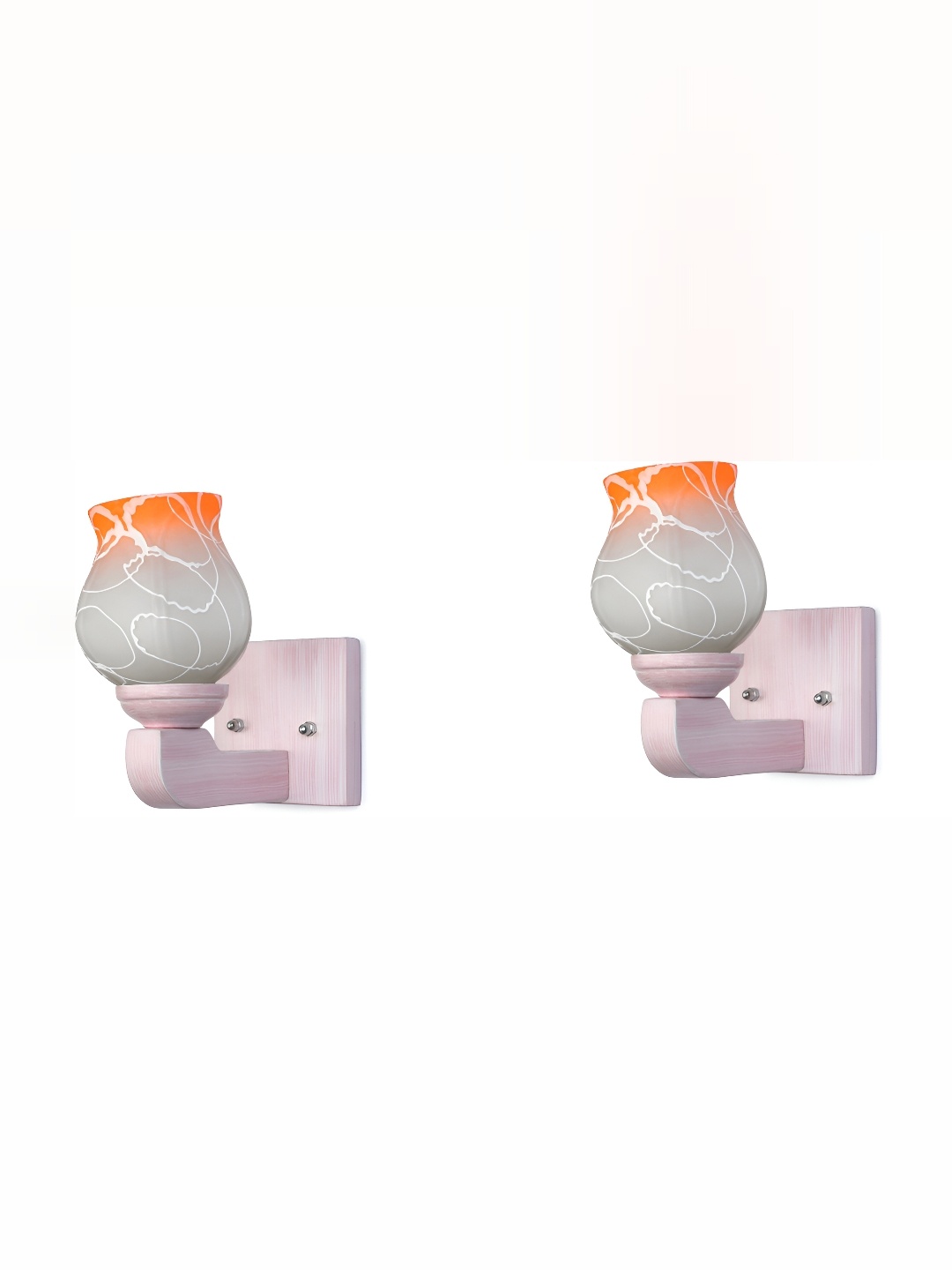 

1ST TIME White & Orange 2 Pcs Printed Glass Traditional Wall Lamp