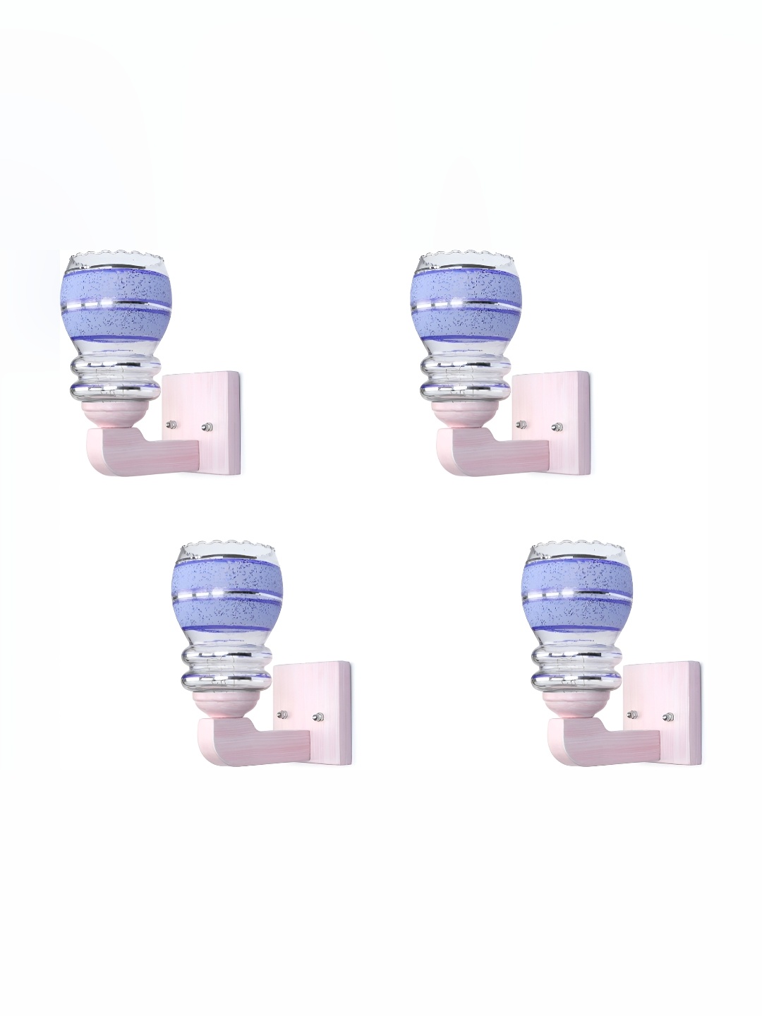 

1ST TIME Blue & Transparent 4 Pieces Printed Glass Traditional Cylinder Shaped Wall Lamps