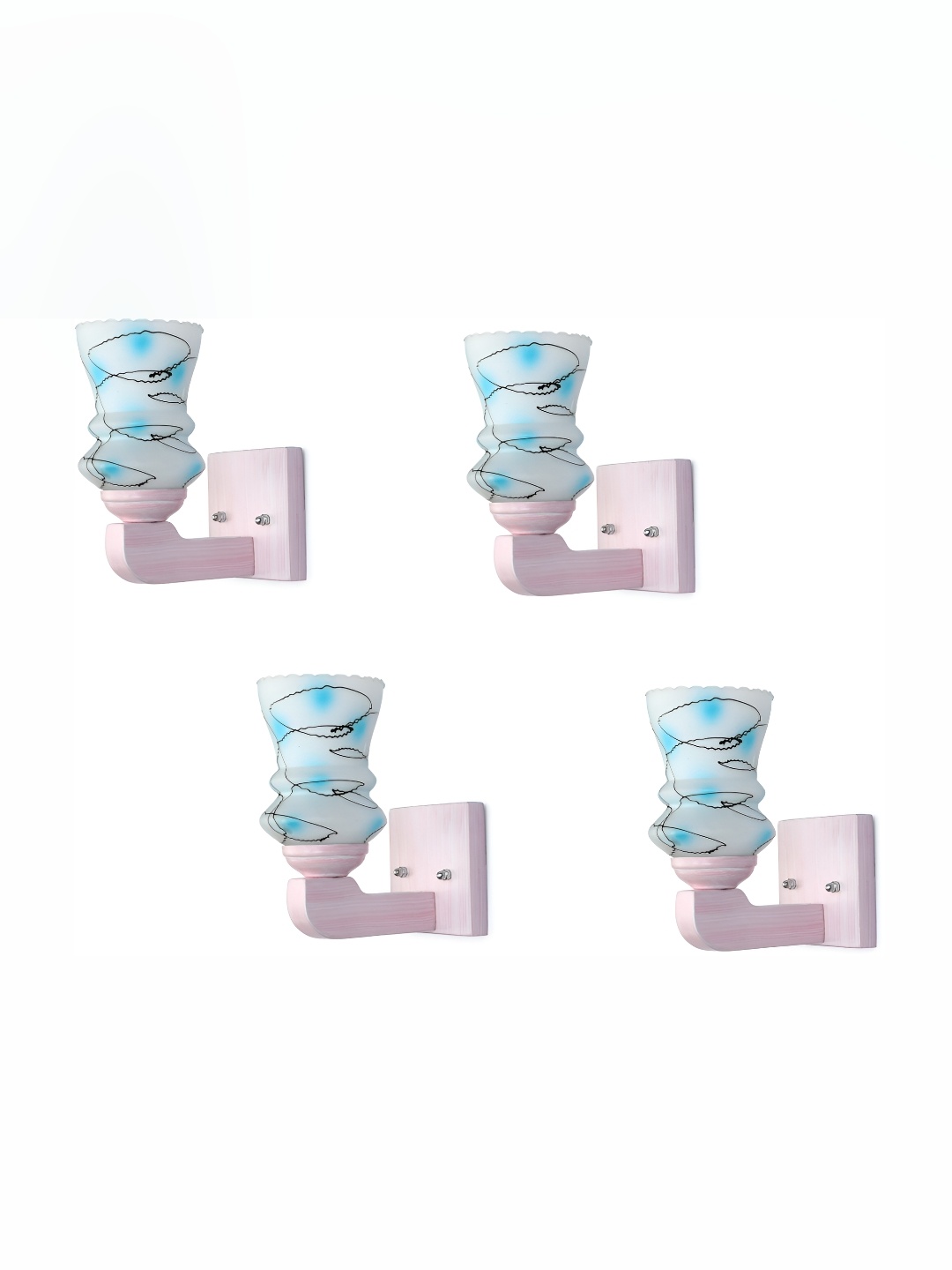 

1ST TIME White & Blue 4 Pieces Printed Glass Contemporary Abstract Shaped Wall Lamp