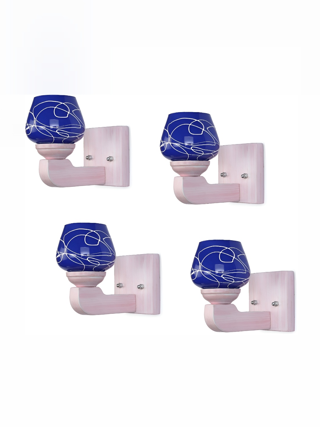 

1ST TIME Blue & White 4 Pieces Printed Contemporary Cylinder Shaped Glass Wall Lamp