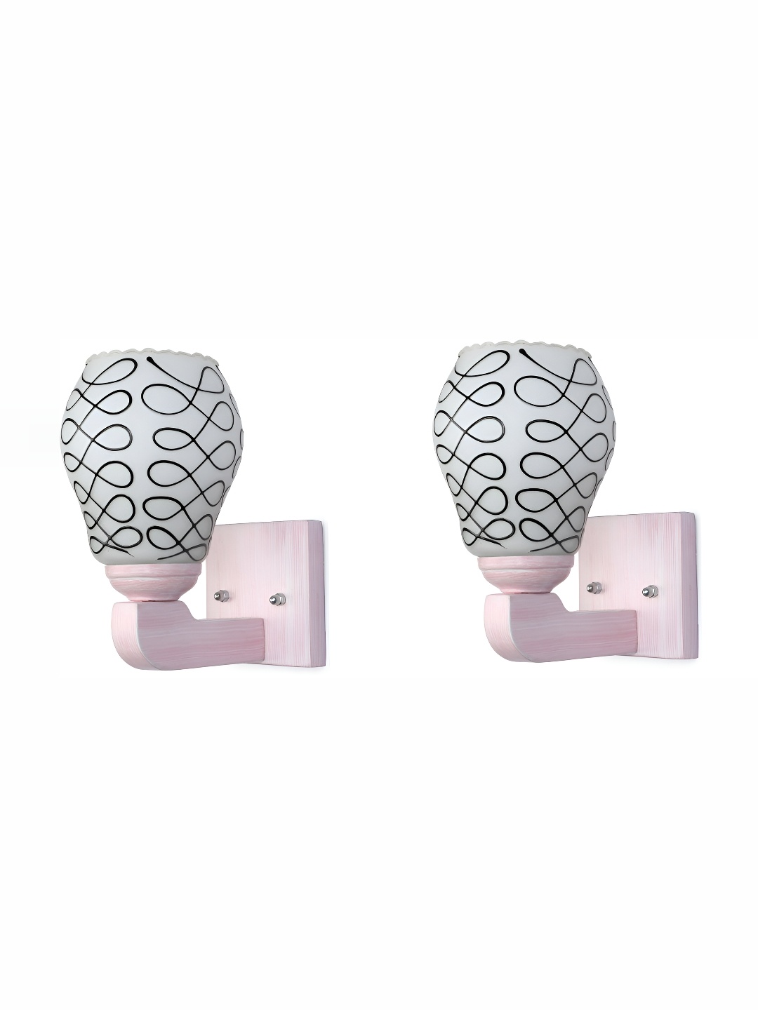 

1ST TIME White & Black 2Pcs Printed Glass Traditional Wall Lamps