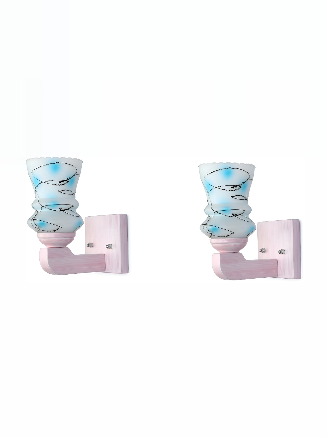 

1ST TIME Blue & White 2 Pieces Printed Glass Traditional Spherical Shaped Wall Lamp