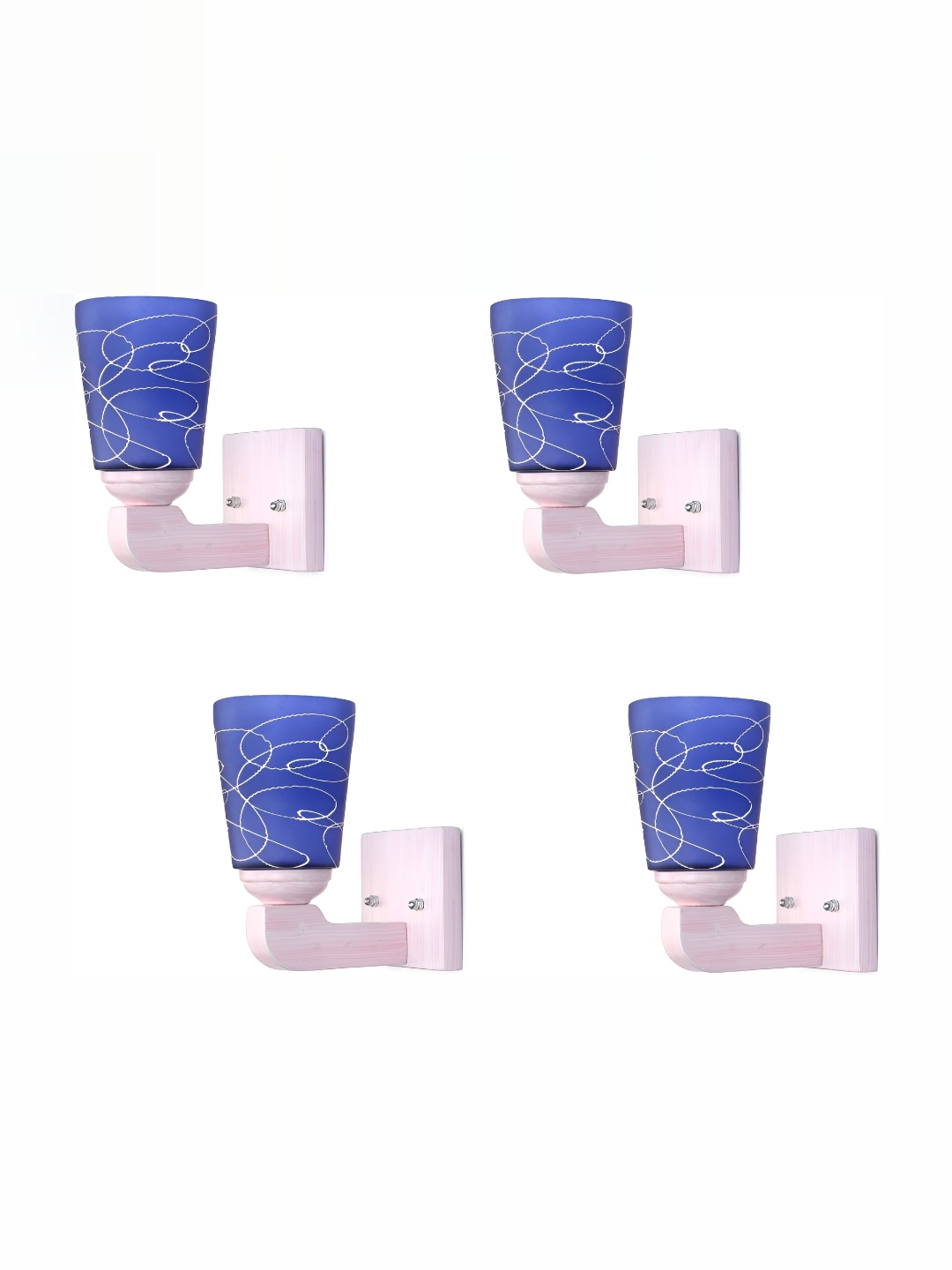 

1ST TIME Blue & White 4 Pieces Printed Contemporary Cylinder Shaped Glass Wall Lamp