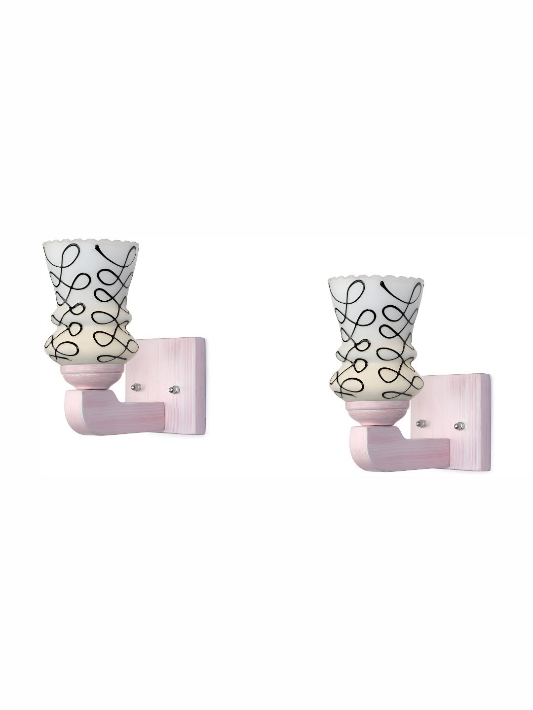 

1ST TIME White & Black 2 Pieces Printed Abstract Shaped Glass Wall Lamps