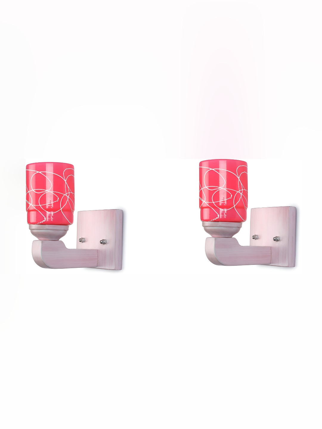 

1ST TIME Pink & White 2 Pieces Printed Glass Traditional Cylinder Shaped Wall Lamps