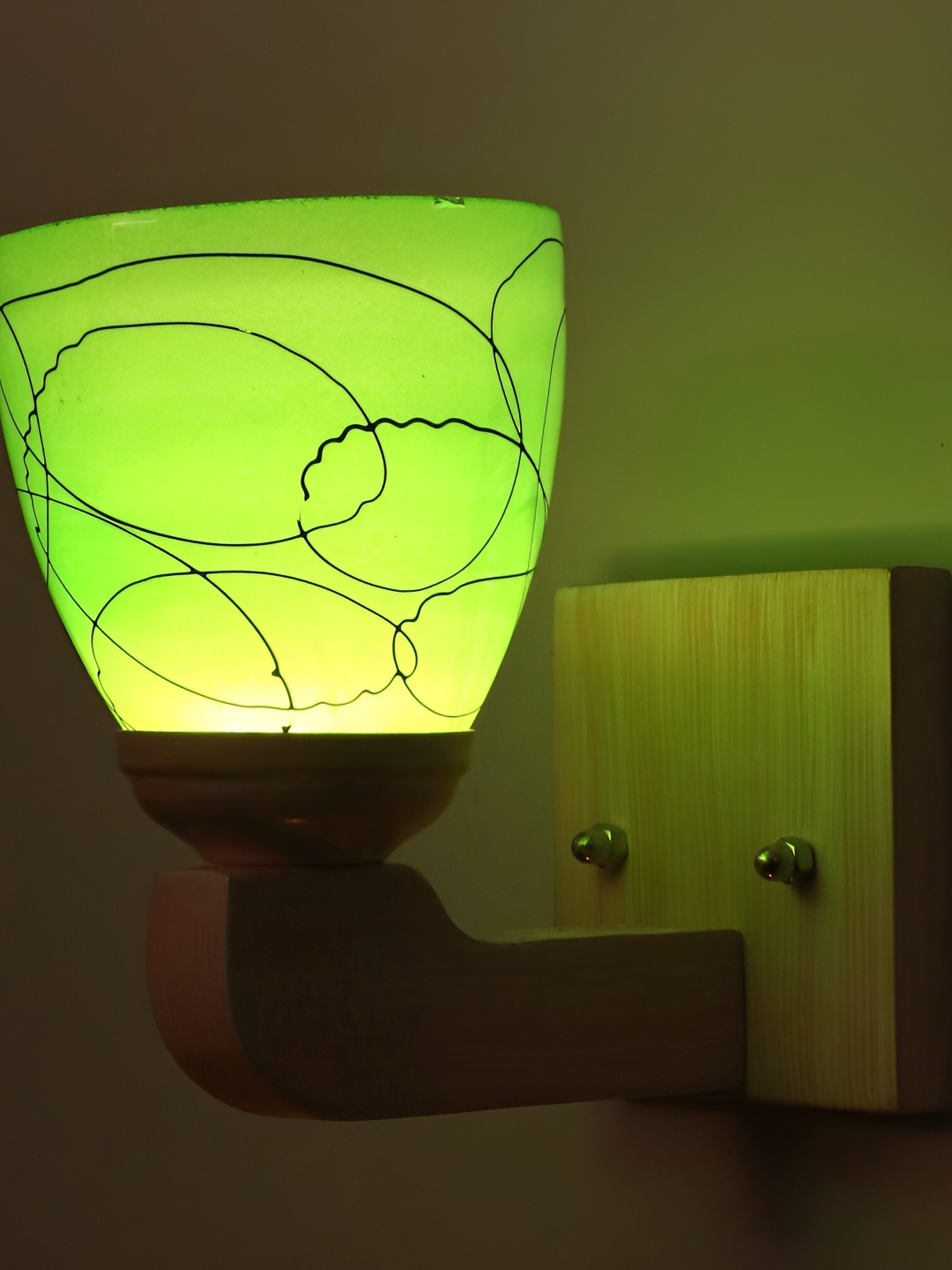 

1ST TIME Green & Black Printed Glass Traditional Wall Lamp
