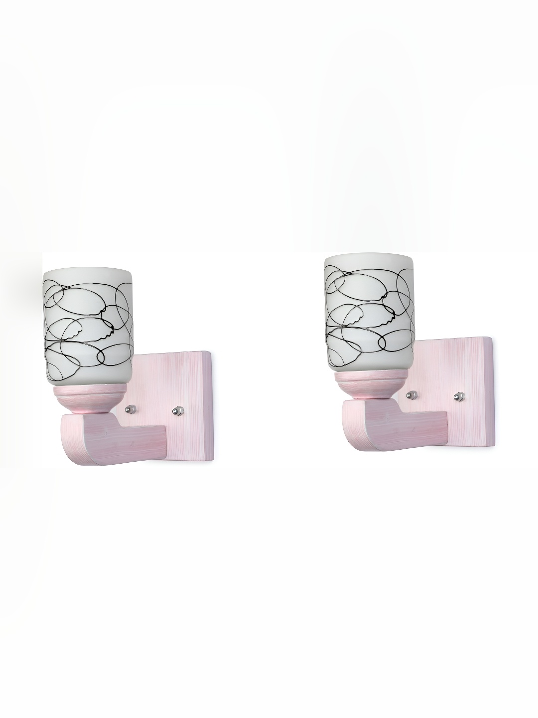 

1ST TIME White & Black 2 Pieces Printed Glass Traditional Wall Lamps