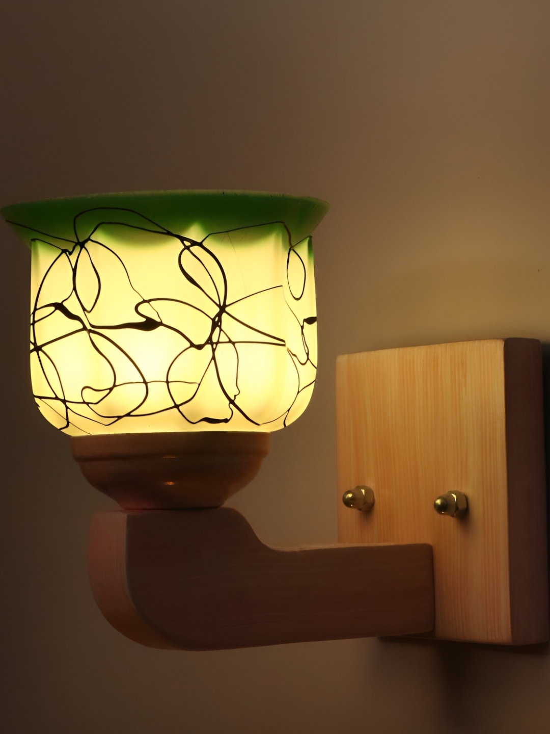 

1ST TIME White & Green Printed Glass Traditional Wall Lamp