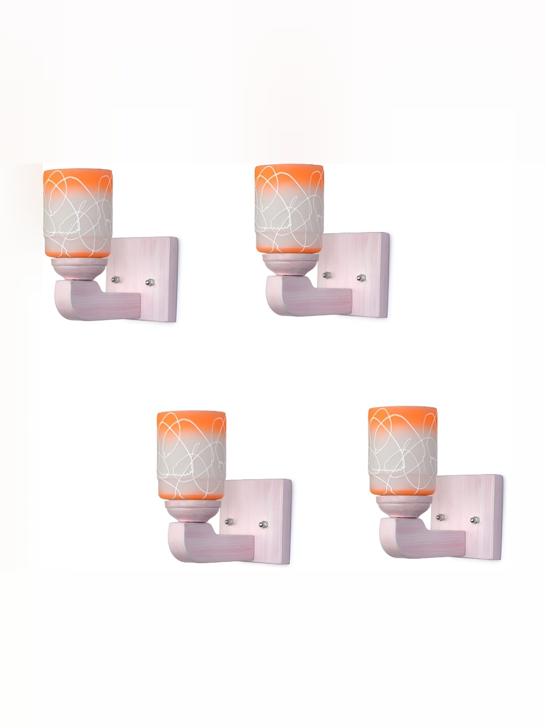 

1ST TIME White & Orange 4 Pc Printed Glass Traditional Cylinder Shaped Wall Lamp