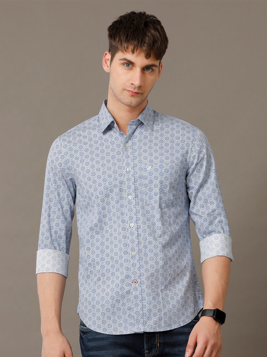 

Double Two Comfort Slim Fit Floral Printed Cotton Casual Shirt, Blue