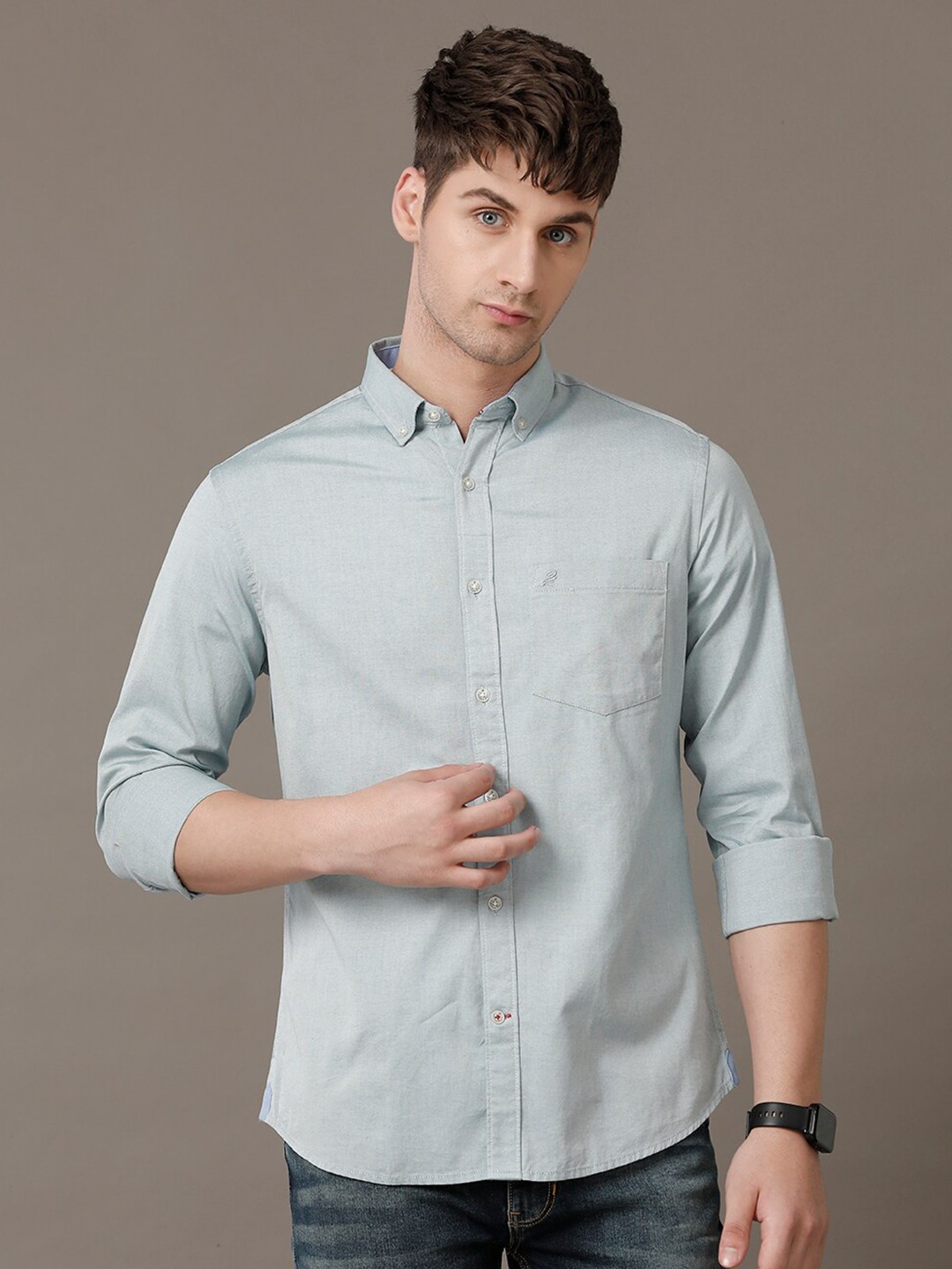 

Double Two Men Comfort Slim Fit Spread Collar Cotton Shirt, Lime green
