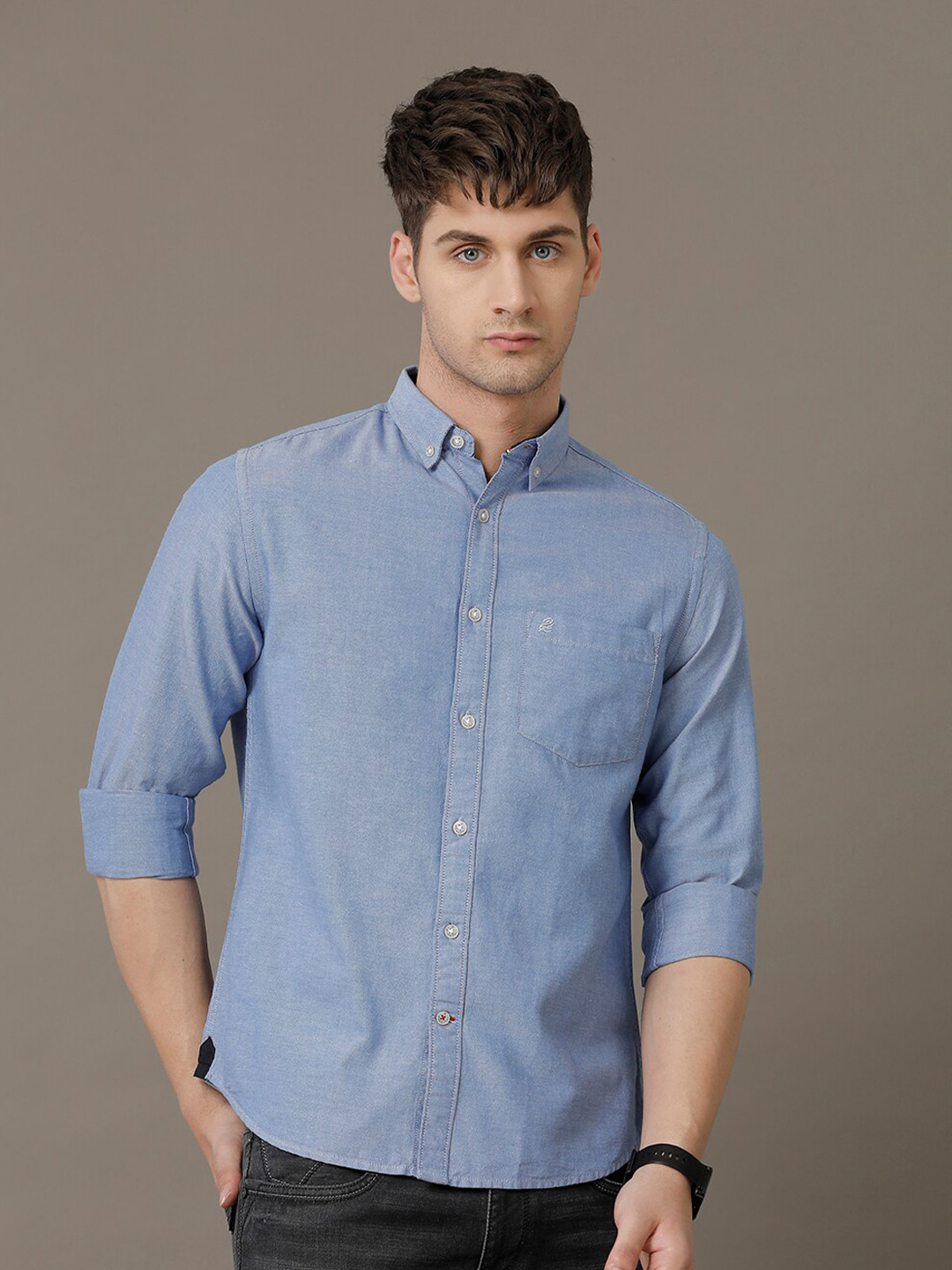 

Double Two Comfort Slim Fit Button-Down Collar Oxford Cotton Casual Shirt, Blue