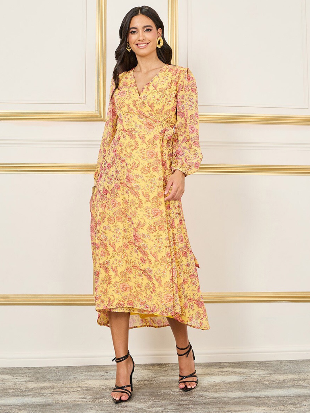 

Styli Floral Print Wrap Maxi Dress, Yellow