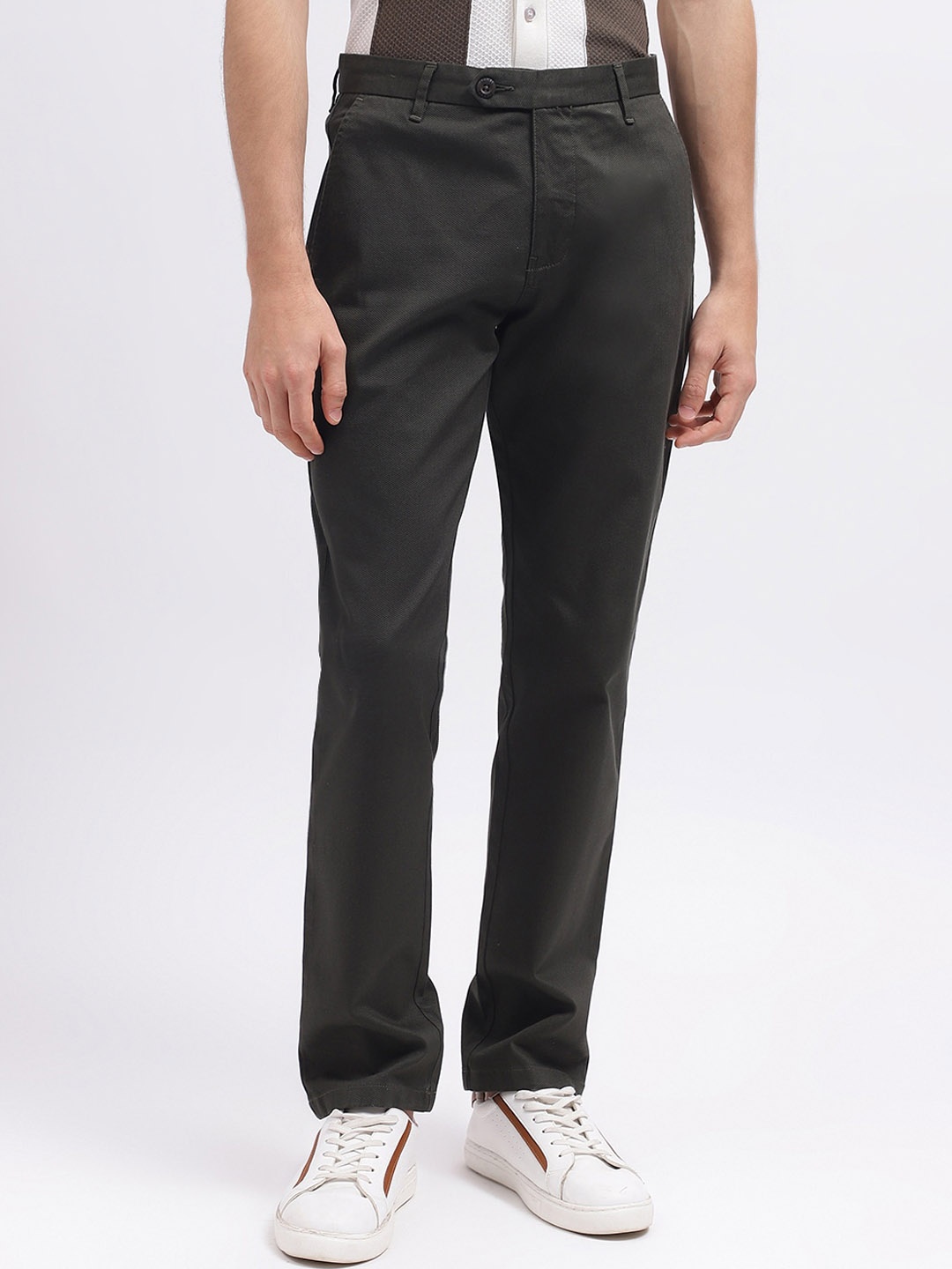 

Iconic Men Mid-Rise Pure Cotton Chinos Trousers, Olive