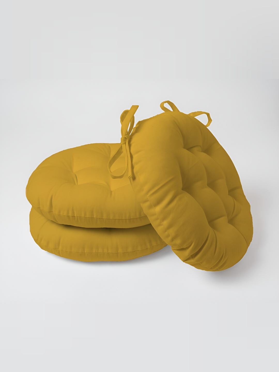 

SKANDA FAB Mustard Yellow 3 Pieces Round Shaped Pure Cotton Chair Pads
