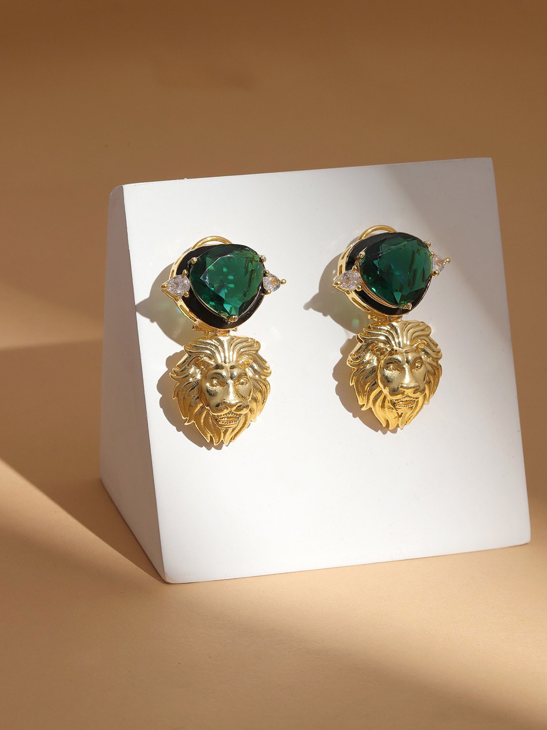 

RITU SINGH Gold-Plated American Diamond Studded Drop Earrings