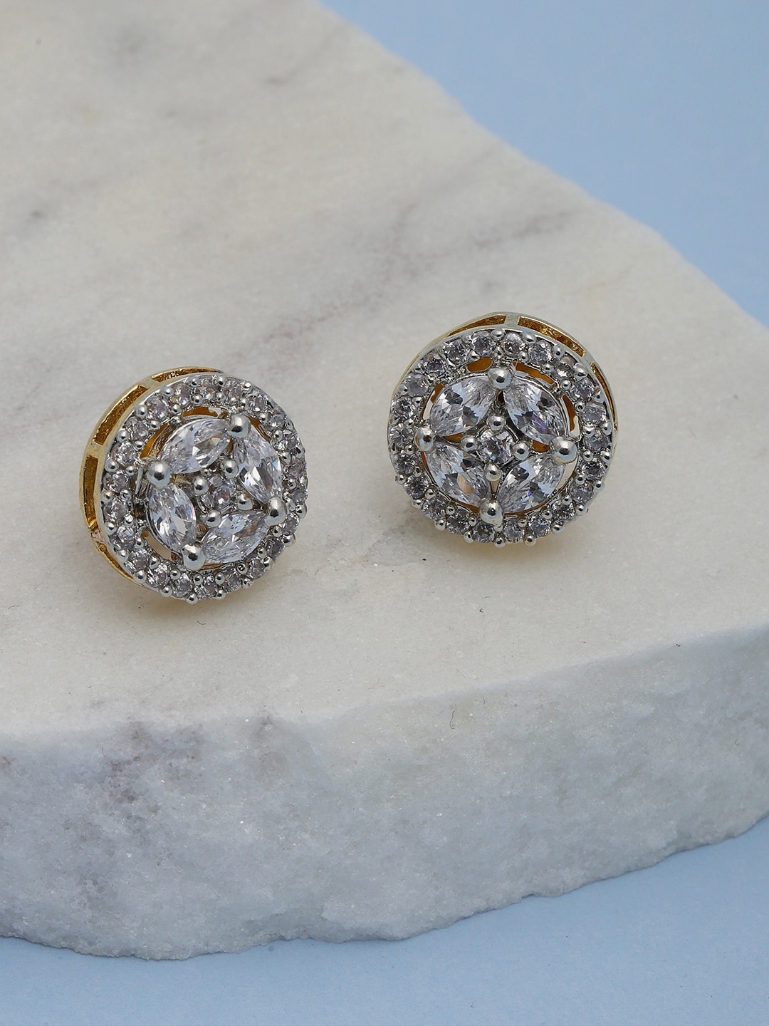 

RITU SINGH Silver Plated American Diamond Circular Studs
