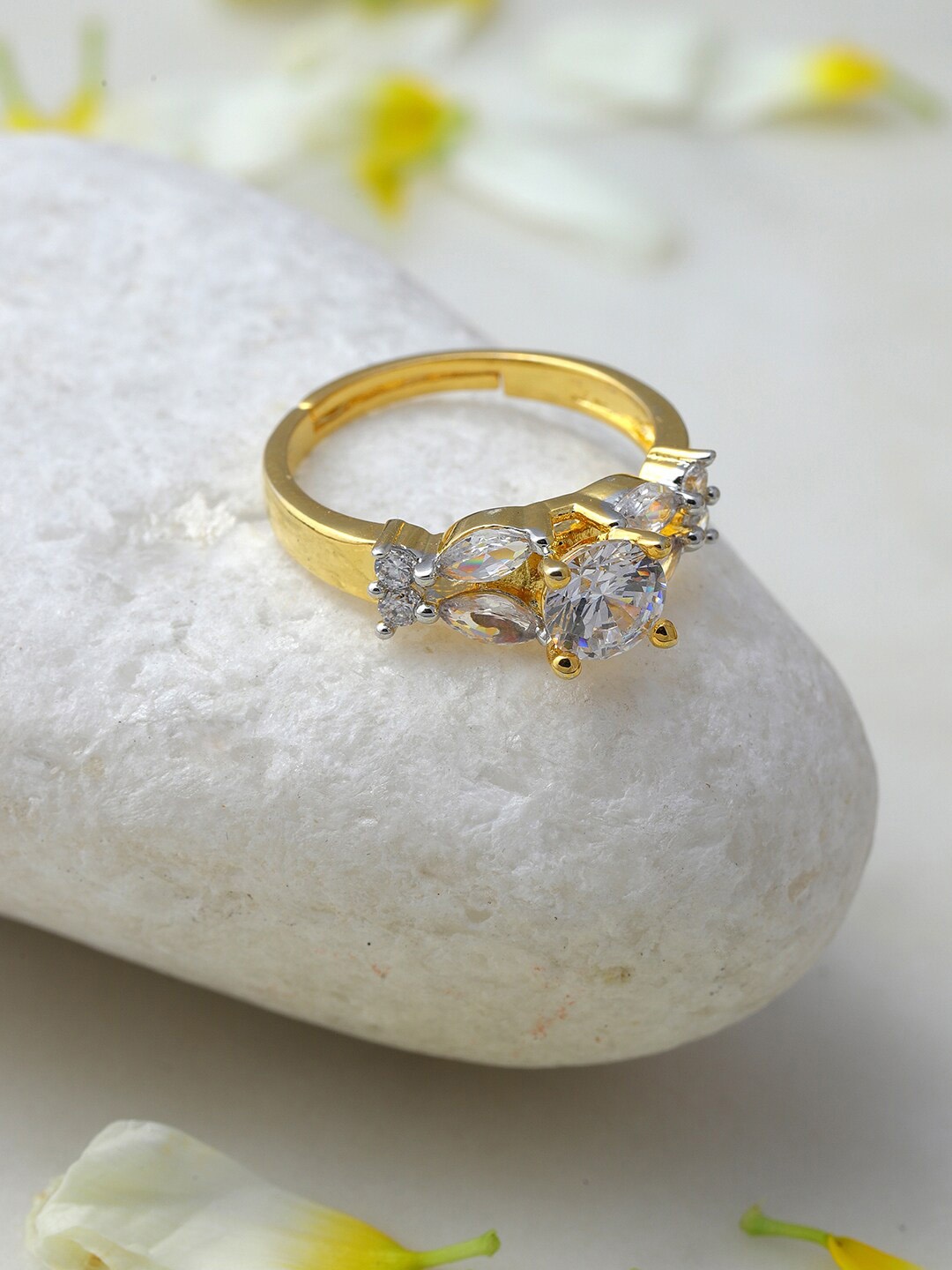 

RITU SINGH Gold-Plated American Diamond and Solitaire Ring