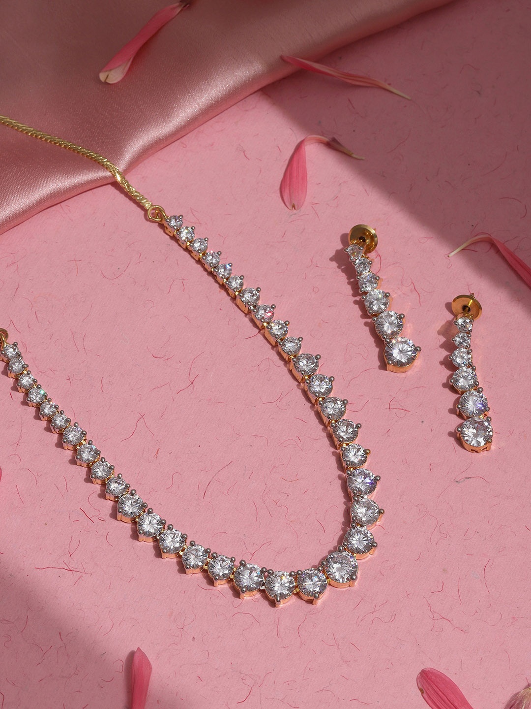 

RITU SINGH Gold-Plated American Diamond Studded Jewellery Set