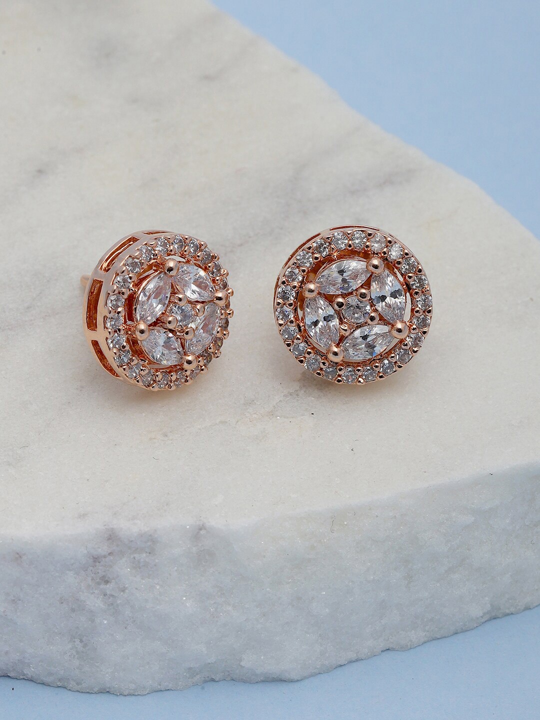 

RITU SINGH Rose Gold Plated American Diamond Circular Studs