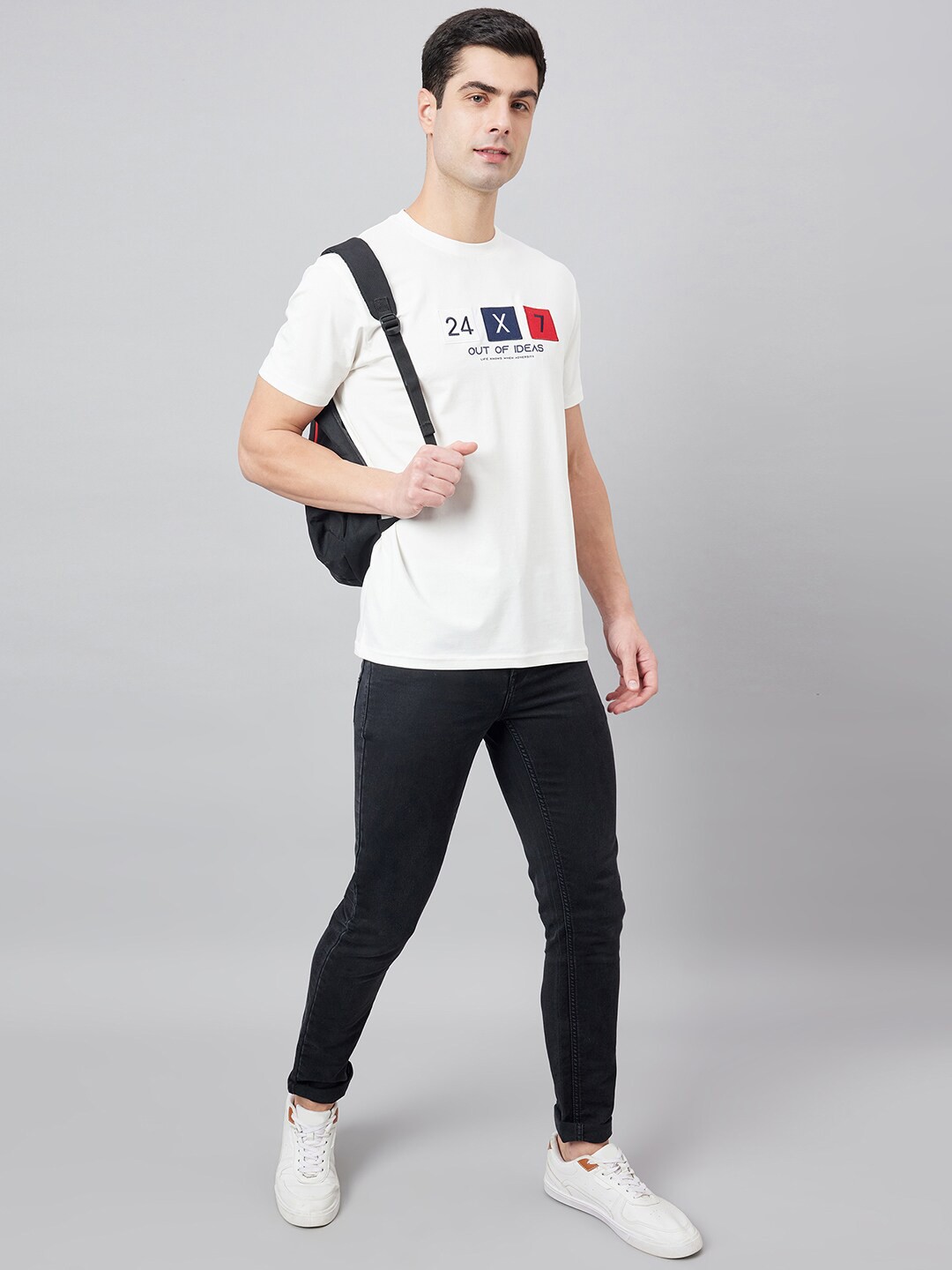 

98 Degree North Typography Printed Cotton T-shirt, White