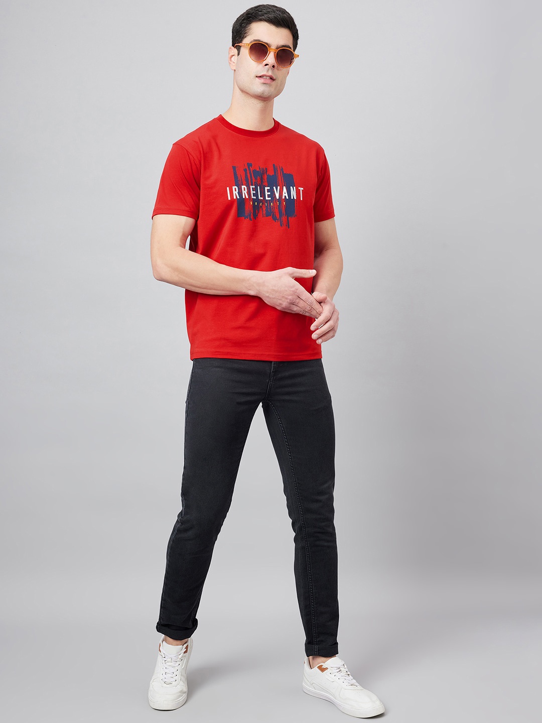 

98 Degree North Typography Printed Cotton T-shirt, Red