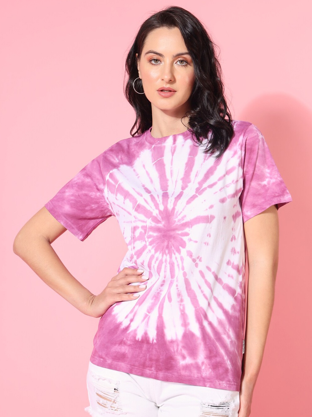 

The Dry State Tie and Dye Dyed Round Neck Short Sleeves Oversized Cotton T-shirt, Purple