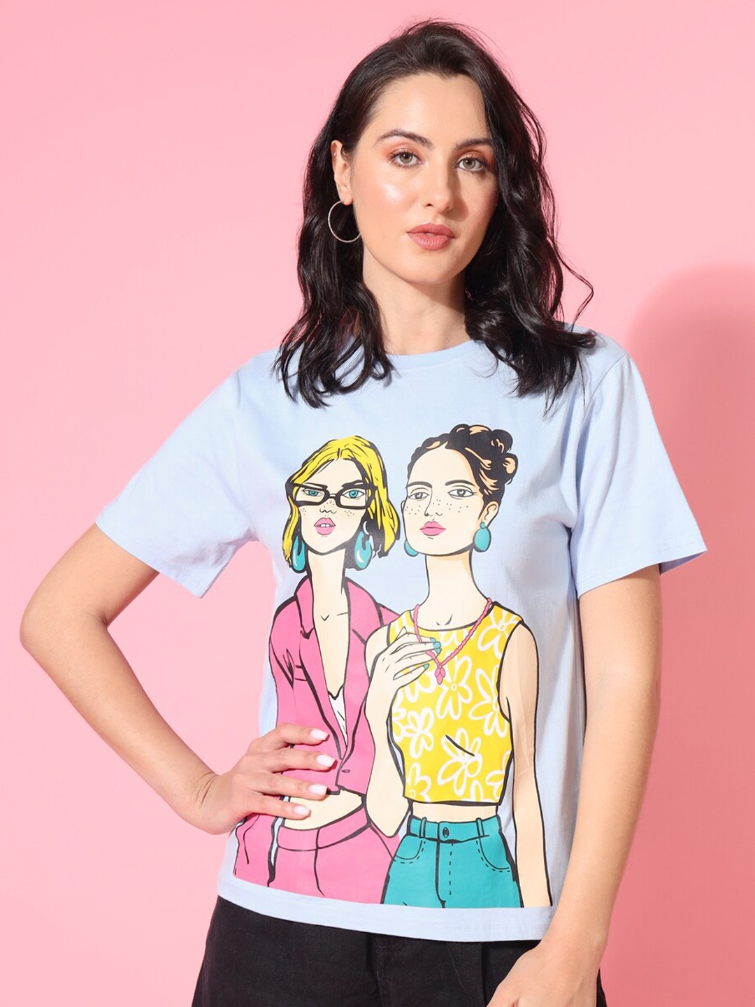 

The Dry State Graphic Printed Round Neck Short Sleeves Oversized Cotton T-shirt, Blue