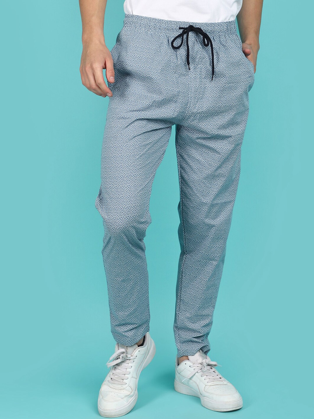 

V-Mart Men Printed Mid Rise Track Pants, Blue