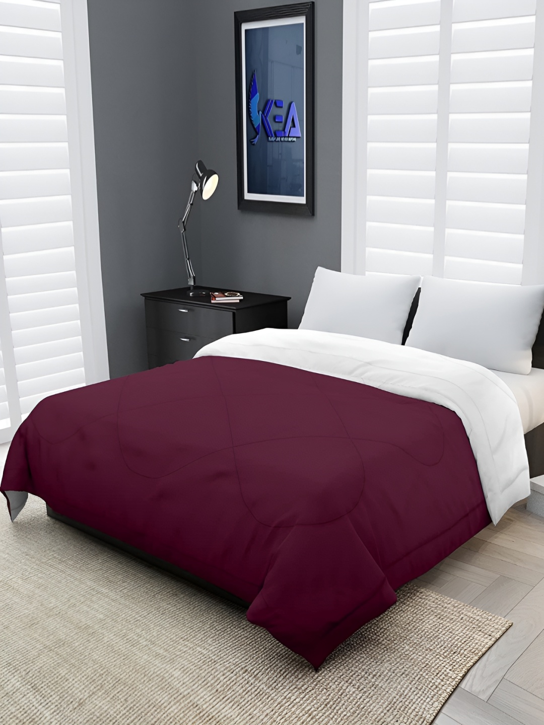 

RF RELAXFEEL Purple & White Checked Heavy Winter 233 GSM Double Bed Comforter