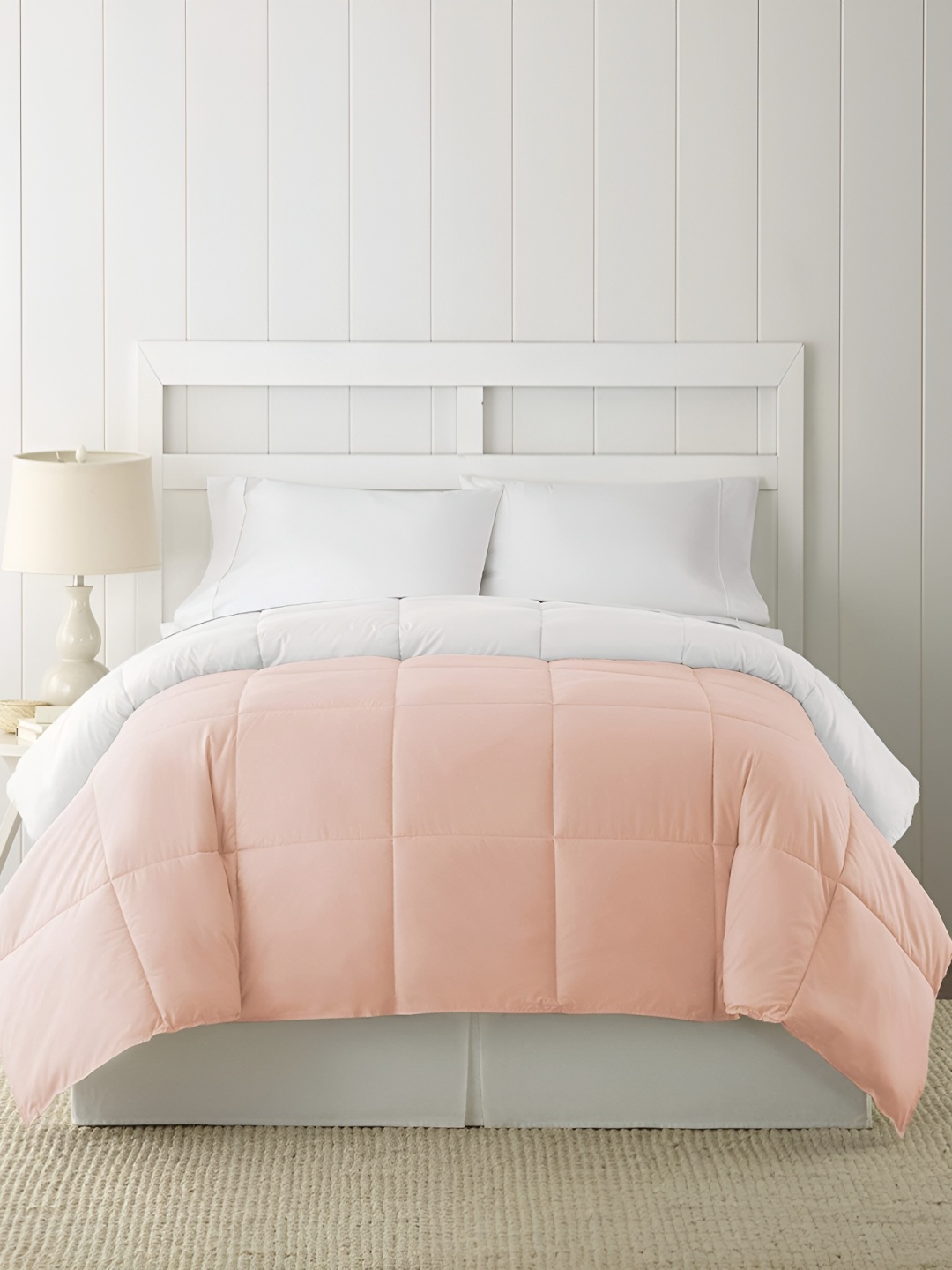 

RF RELAXFEEL Peach-Coloured & White Checked Heavy Winter 233 GSM Double Bed Comforter