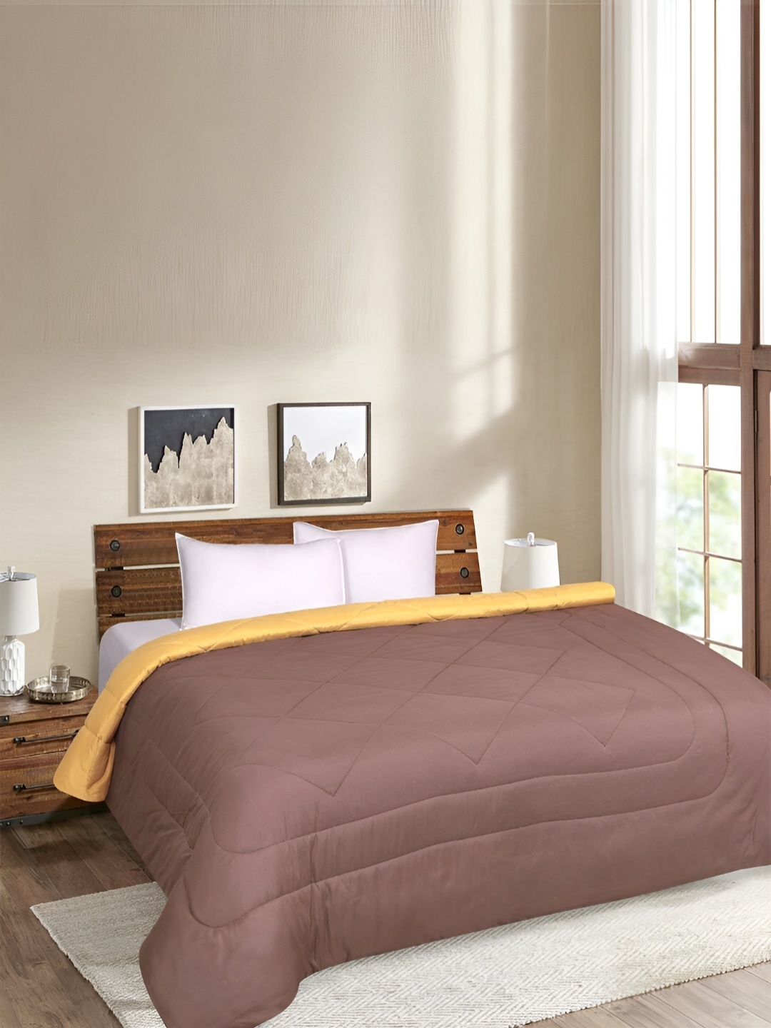 

RF RELAXFEEL Brown & Beige Heavy Winter 233 GSM Double Bed Comforter