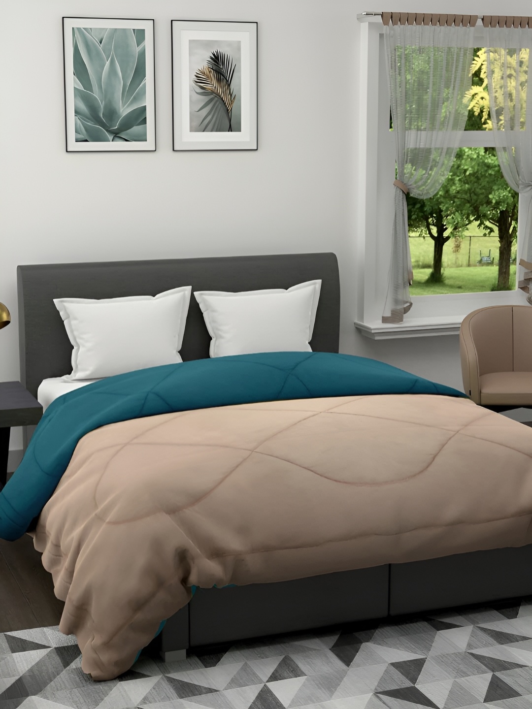 RF RELAXFEEL Blue & Beige Heavy Winter 233 GSM Single Bed Comforter