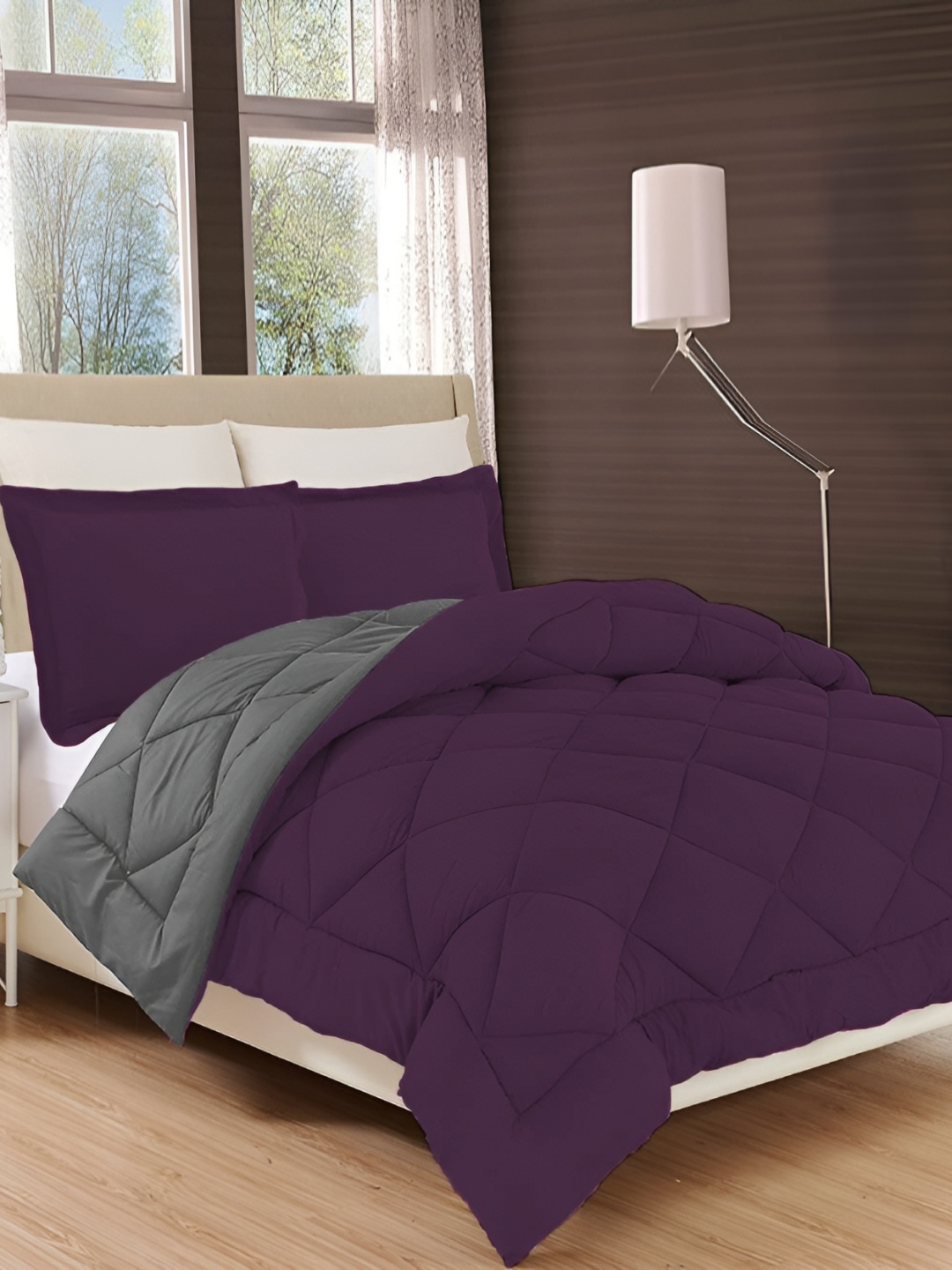 

RF RELAXFEEL Purple & Grey Geometric Heavy Winter 233 GSM Double Bed Comforter