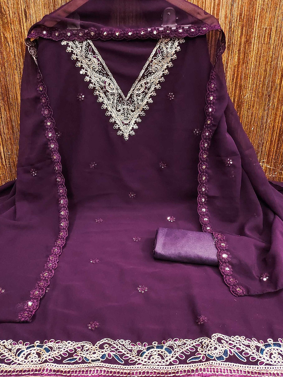

KALINI Floral Embroidered Unstitched Dress Material, Purple